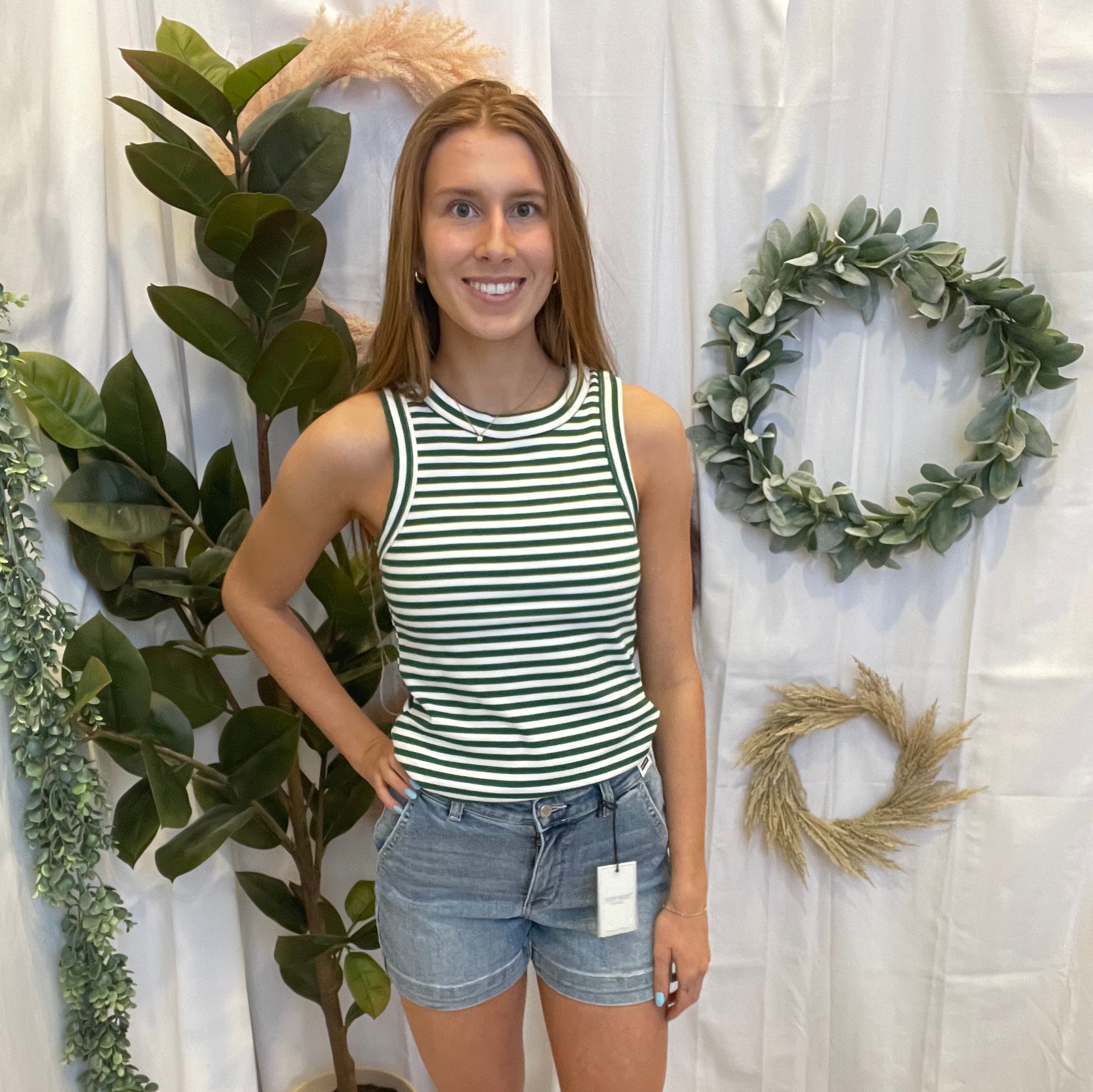 Hy Striped Tank Top-Green-Tank Tops-hyfve-The Silo Boutique, Women's Fashion Boutique Located in Warren and Grand Forks North Dakota