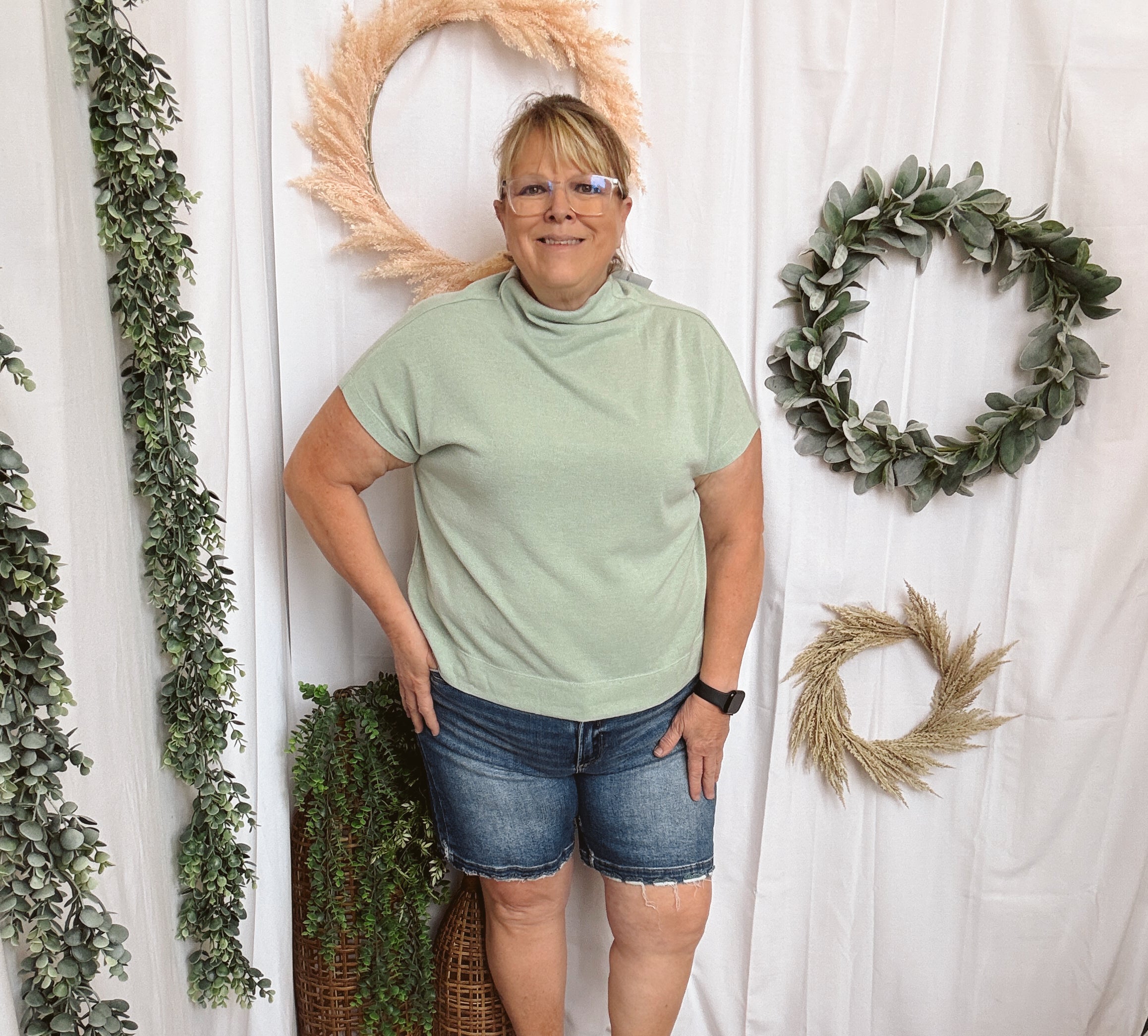 Becca Basic Mock Short Sleeve Top-Mint-Short Sleeve Tops-entro-The Silo Boutique, Women's Fashion Boutique Located in Warren and Grand Forks North Dakota