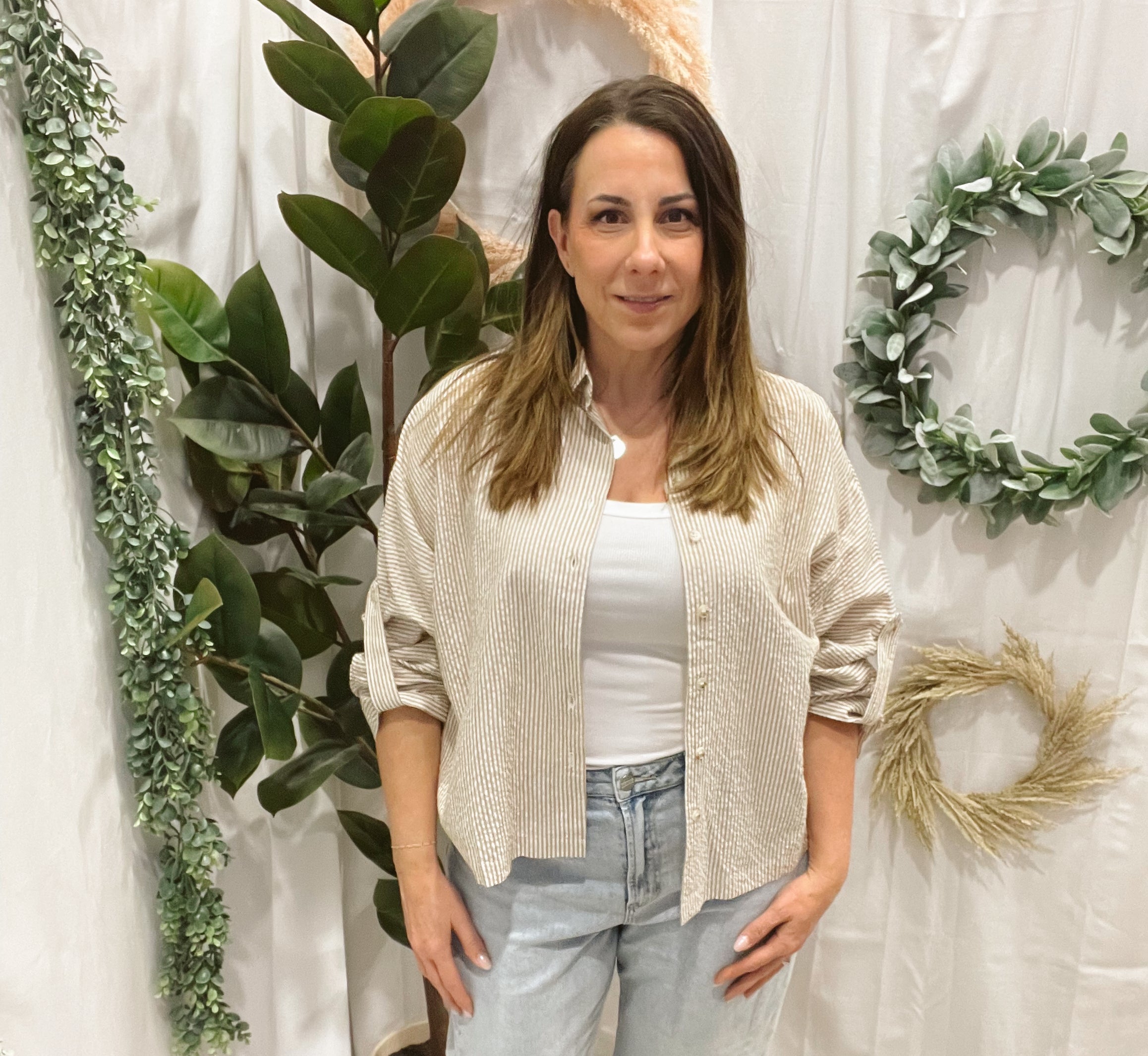 Lily Button Down Top-Tan-Long Sleeve Tops-hyfve-The Silo Boutique, Women's Fashion Boutique Located in Warren and Grand Forks North Dakota