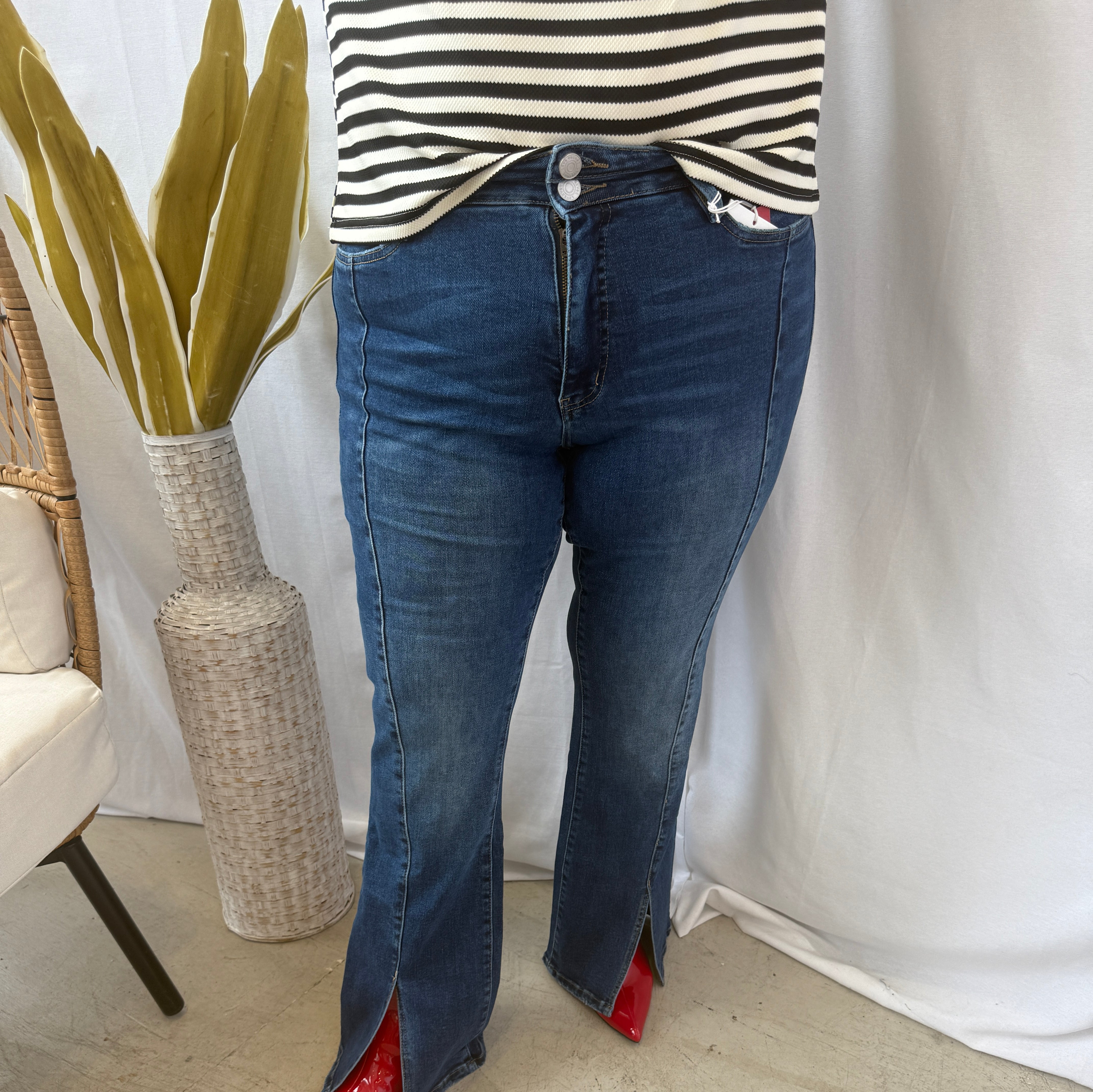 Lovervet Shimmeringly Flare Slit Jeans-Jeans-lovervet-The Silo Boutique, Women's Fashion Boutique Located in Warren and Grand Forks North Dakota