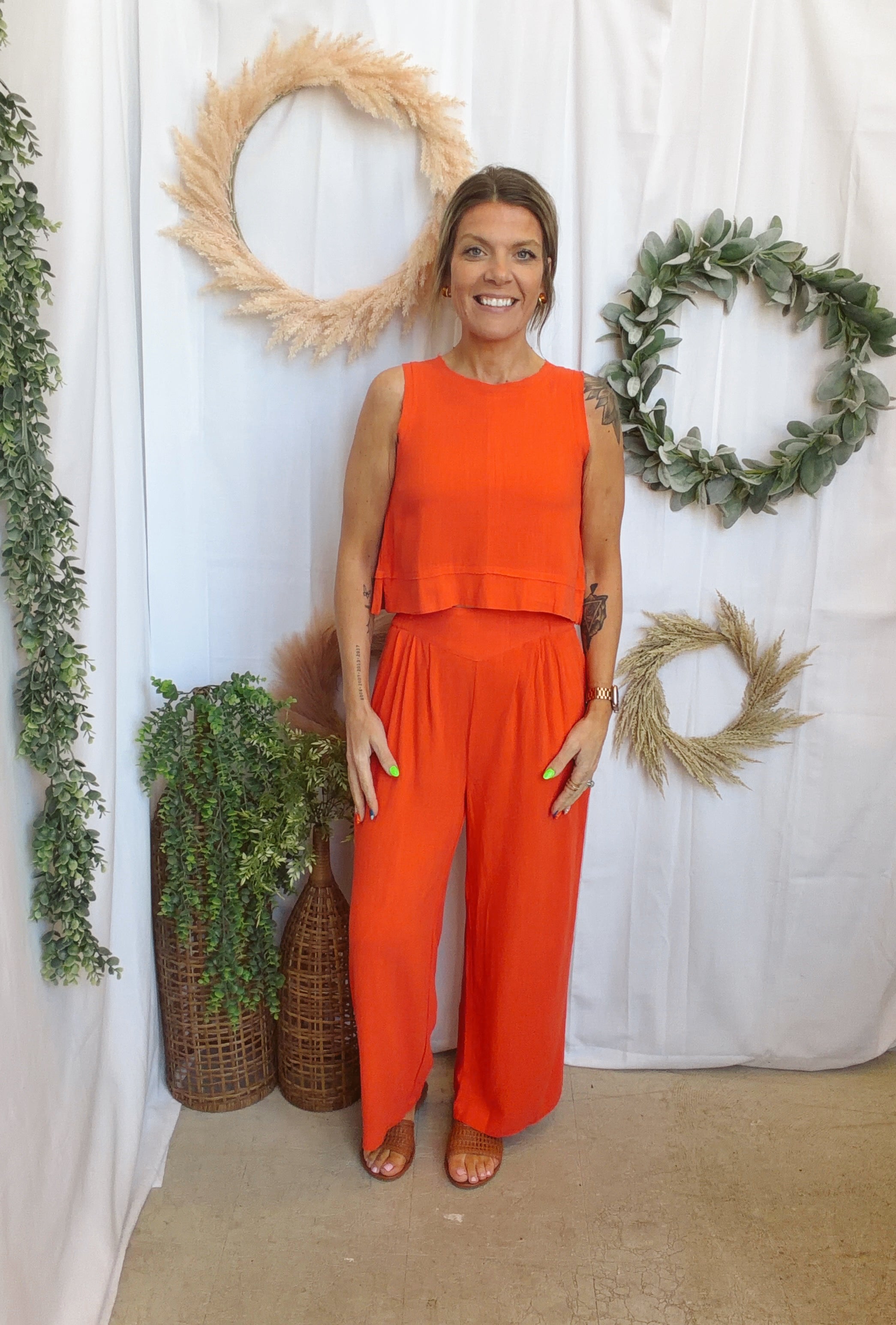Jane Linen Set-Tomato-Outfit Sets-very j-The Silo Boutique, Women's Fashion Boutique Located in Warren and Grand Forks North Dakota