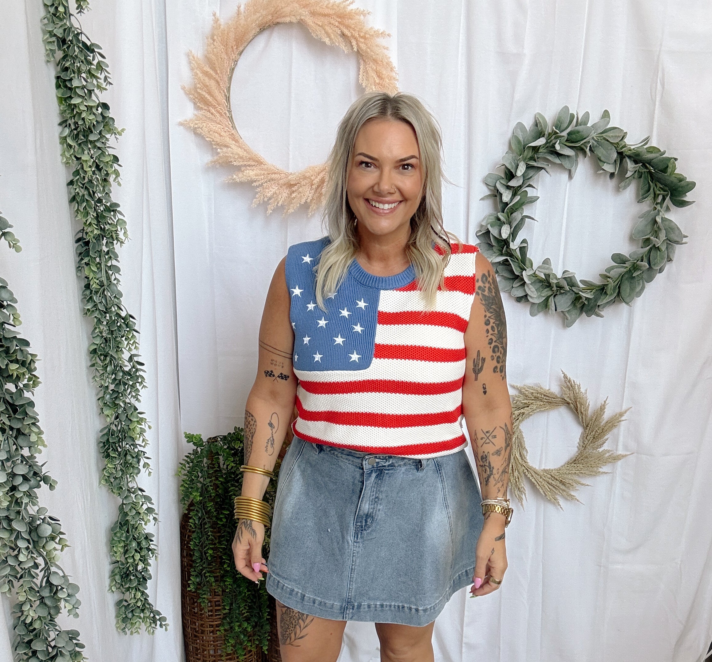Lovey Stars and Stripe Tank Top-Tank Tops-lovlov-The Silo Boutique, Women's Fashion Boutique Located in Warren and Grand Forks North Dakota