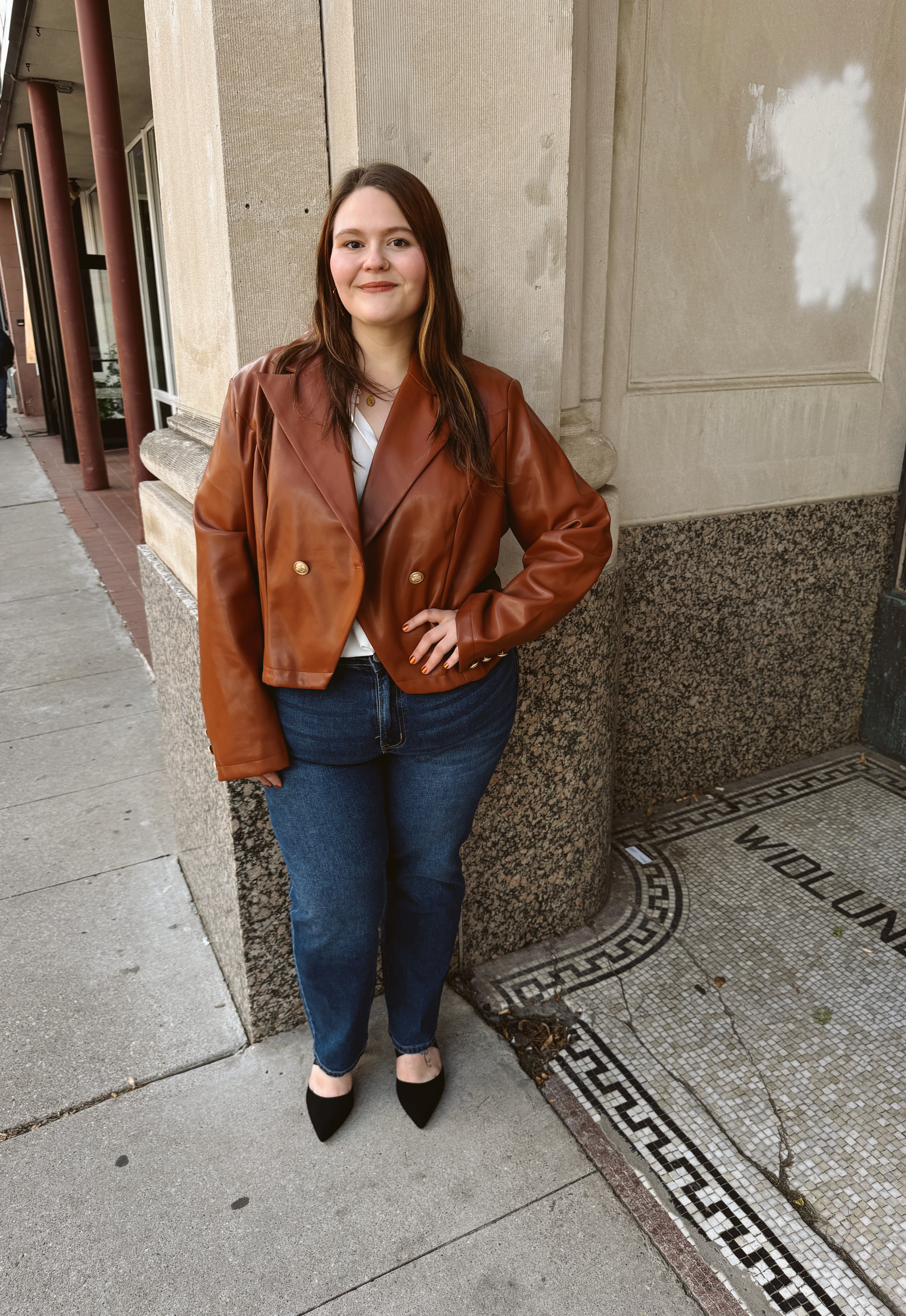 Brown Leather Antique Button Crop Jacket-Coats & Jackets-fate-The Silo Boutique, Women's Fashion Boutique Located in Warren and Grand Forks North Dakota
