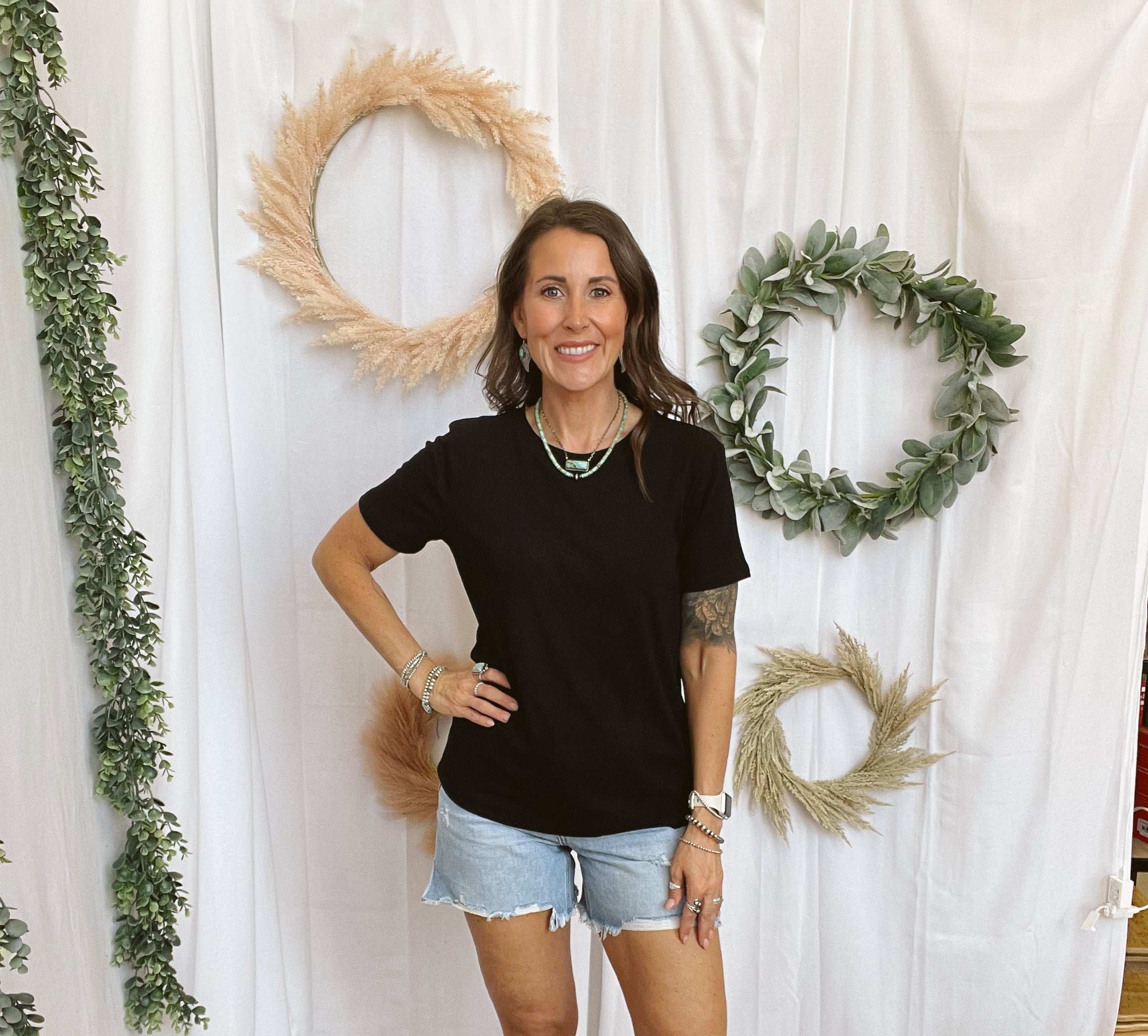 Bella Basic Round Neck Top-Black-Short Sleeve Tops-staccato-The Silo Boutique, Women's Fashion Boutique Located in Warren and Grand Forks North Dakota