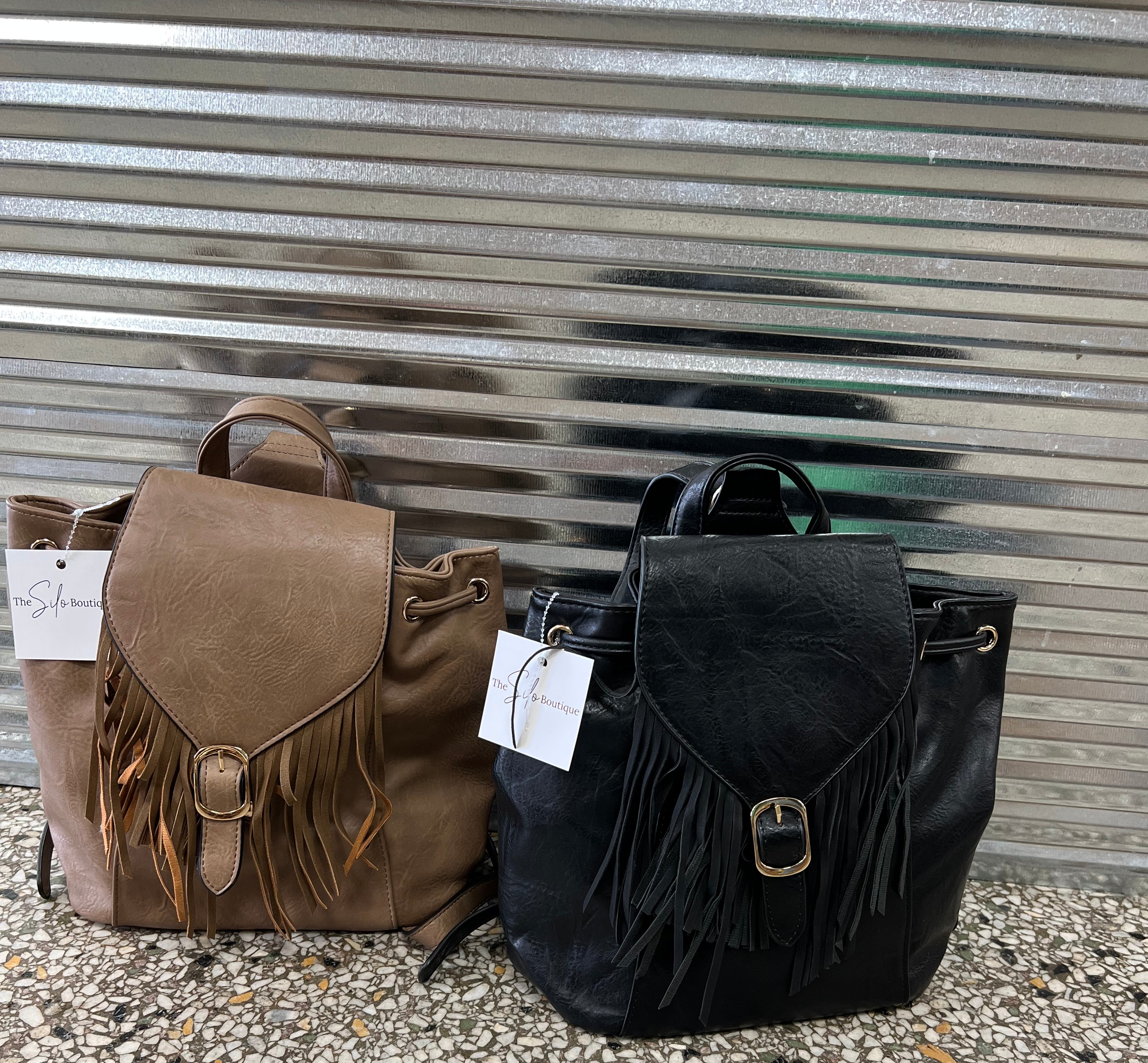 Jen and Co Jewel Bucket Backpack Purse w/ Fringe-Purses-Jen and Co-The Silo Boutique, Women's Fashion Boutique Located in Warren and Grand Forks North Dakota