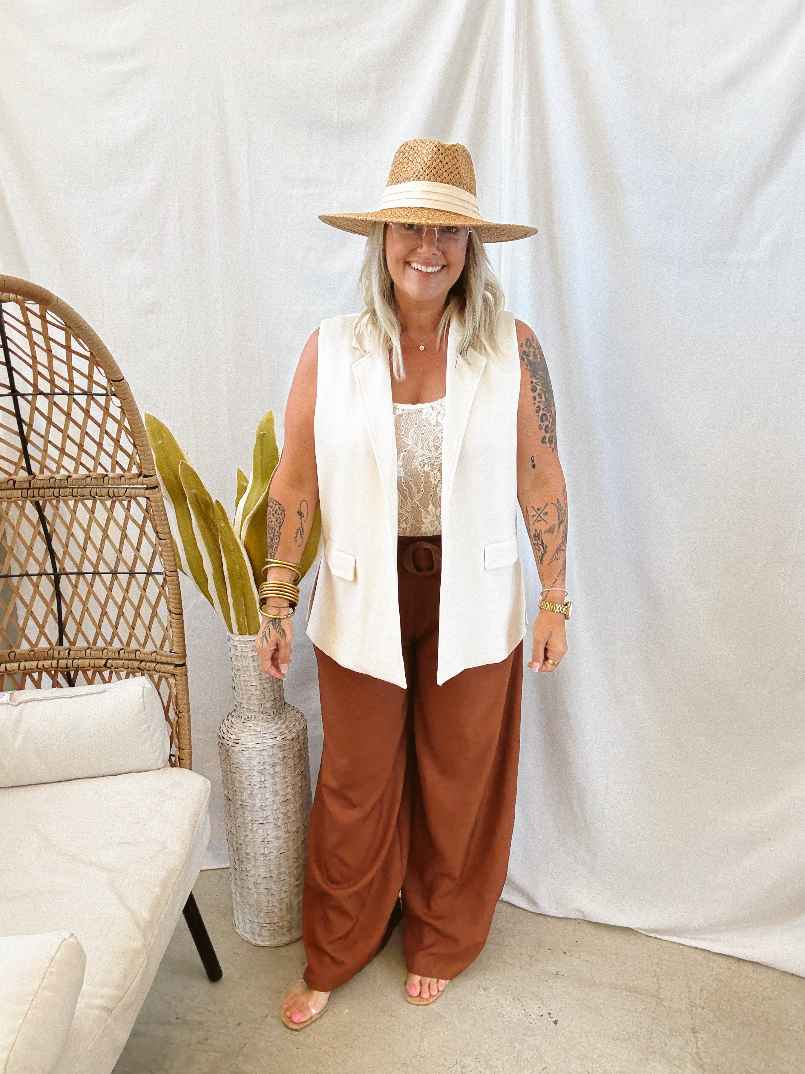 Camel Belted Wide Leg Pants-Pants-jade-The Silo Boutique, Women's Fashion Boutique Located in Warren and Grand Forks North Dakota