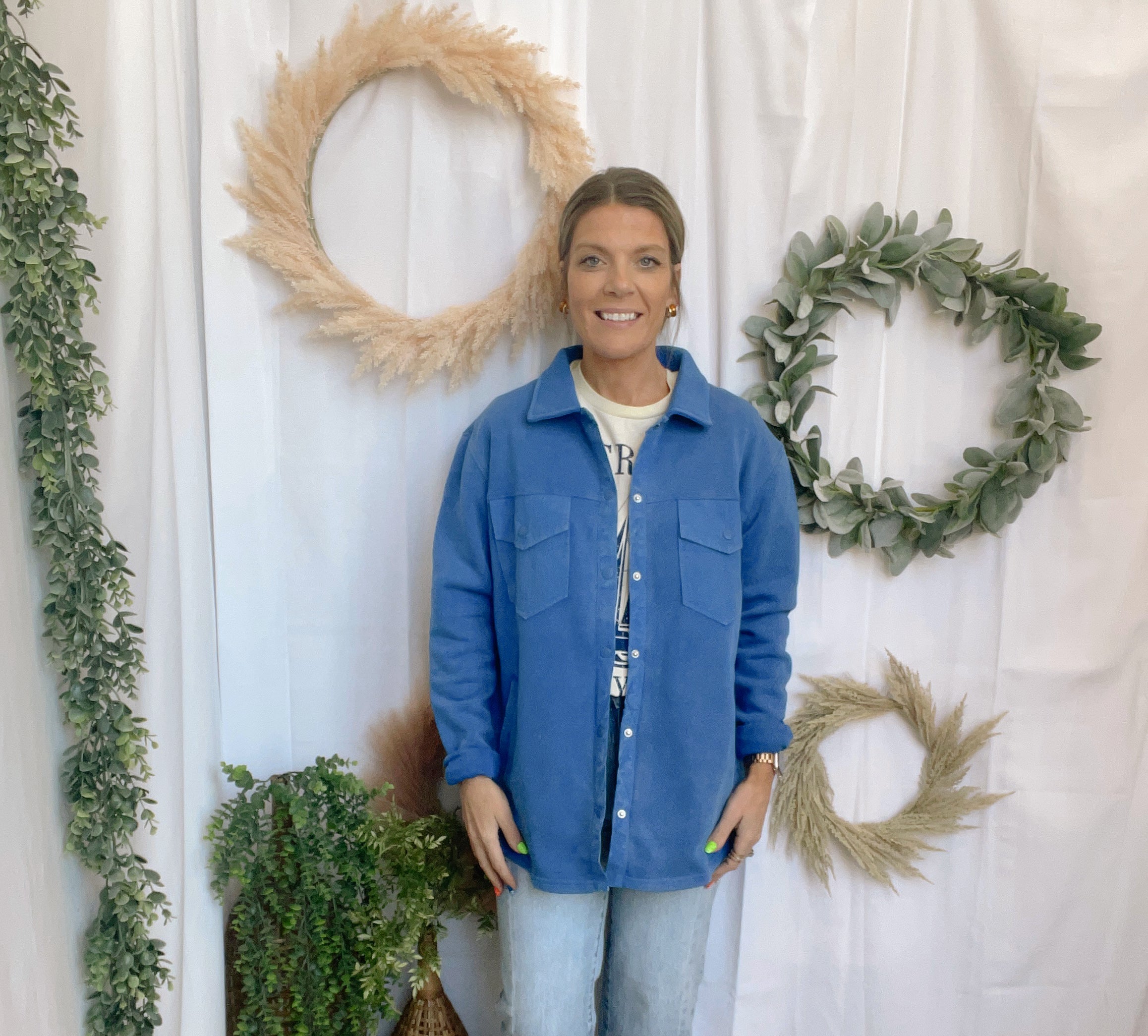 Mono B Snap Shacket-Royal-Coats & Jackets-mono b-The Silo Boutique, Women's Fashion Boutique Located in Warren and Grand Forks North Dakota