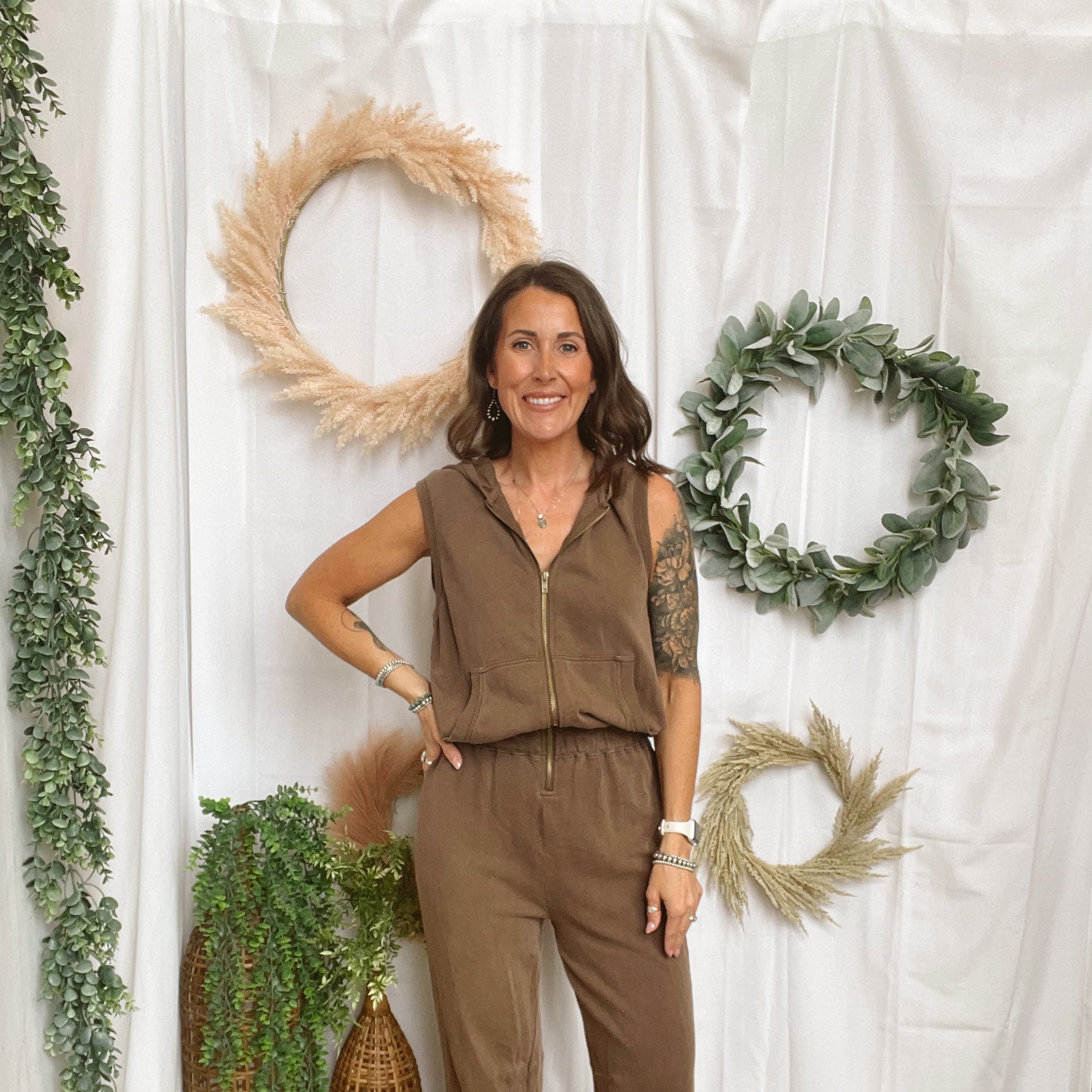 Espresso Knit Hooded Jumpsuit-Jumpsuits & Rompers-wishlist-The Silo Boutique, Women's Fashion Boutique Located in Warren and Grand Forks North Dakota