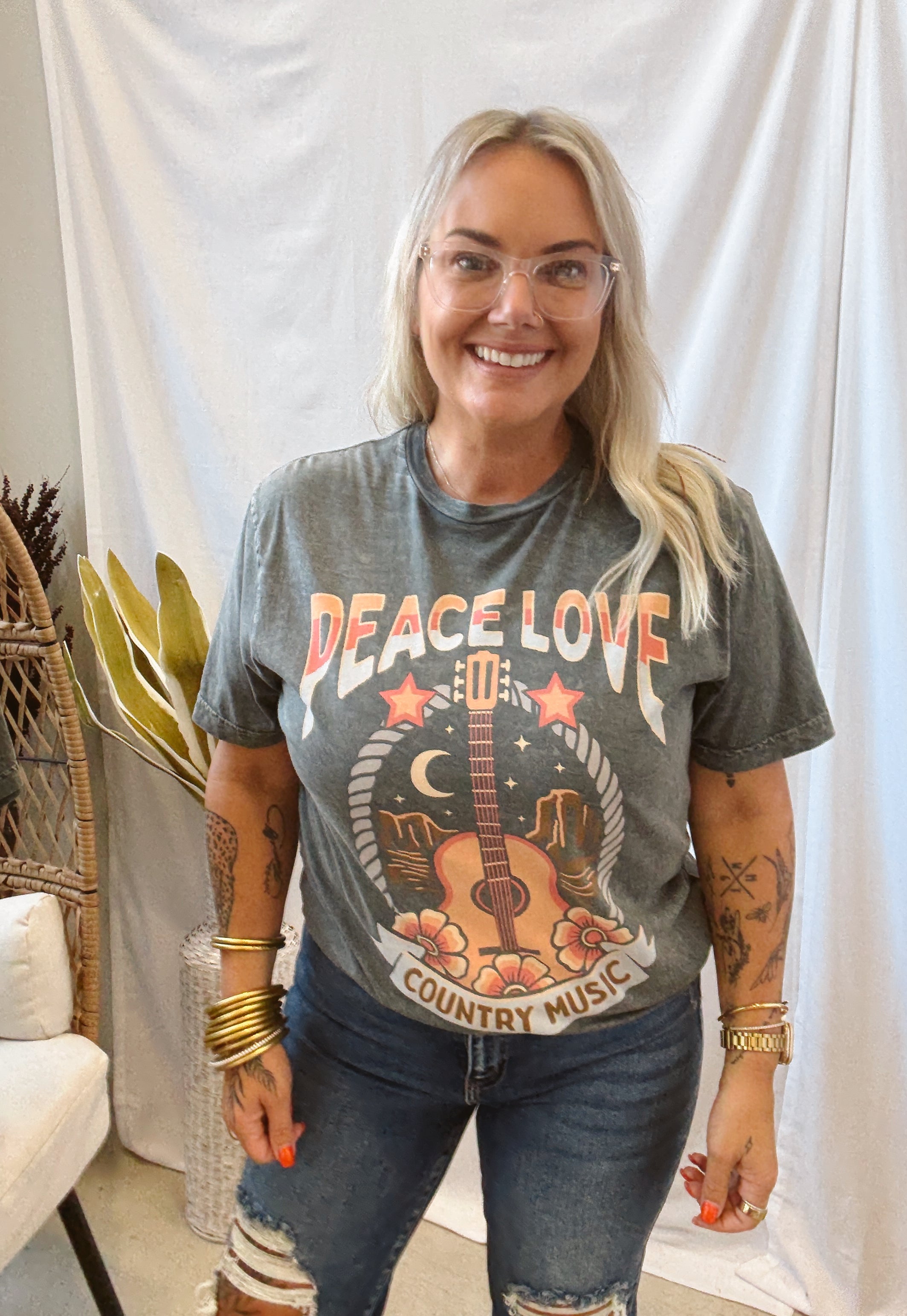 Peace Love Country Music Graphic Tee-Graphic Tees-lotus-The Silo Boutique, Women's Fashion Boutique Located in Warren and Grand Forks North Dakota