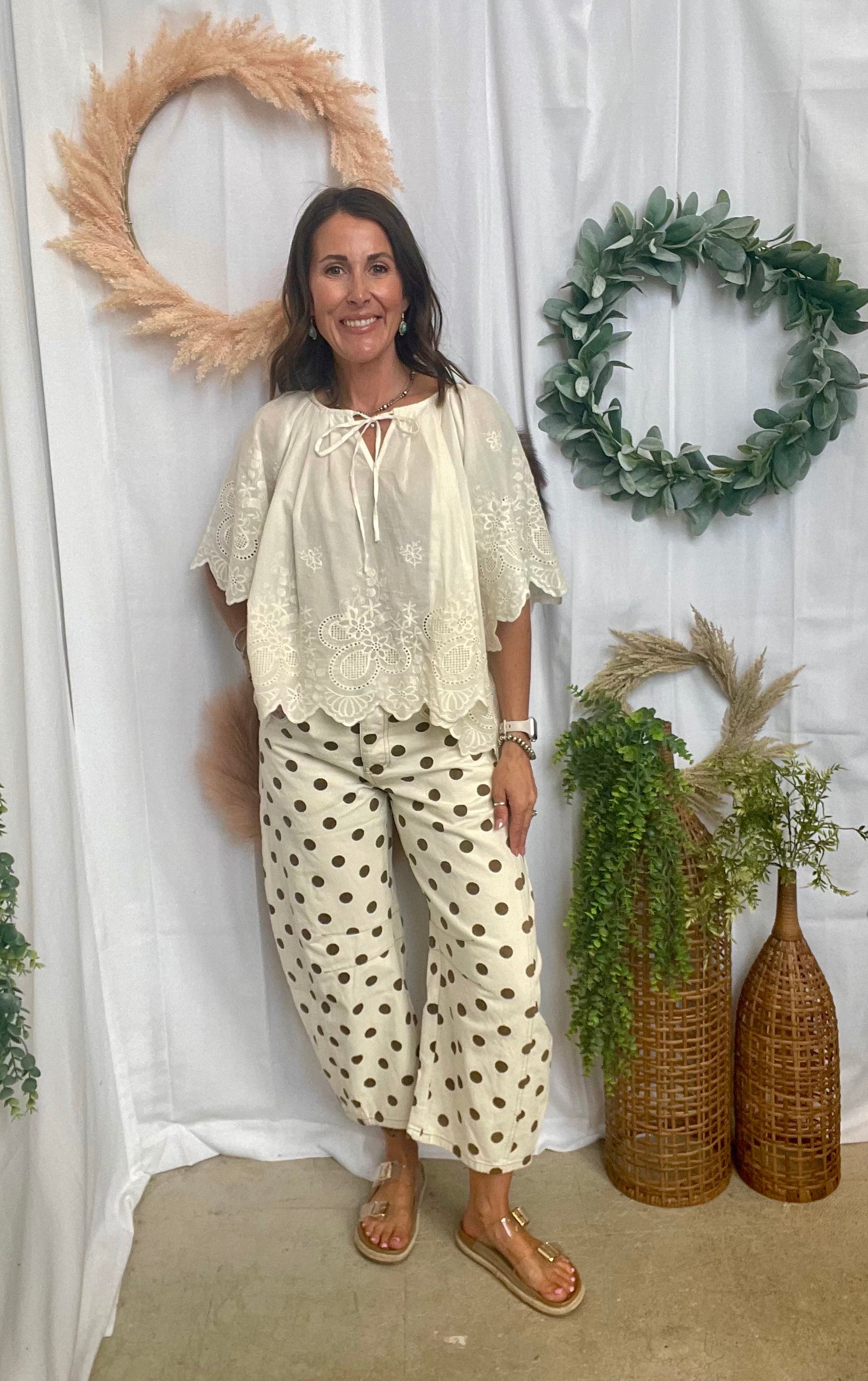 Annie Eyelet Scalloped Top-Short Sleeve Tops-anniewear-The Silo Boutique, Women's Fashion Boutique Located in Warren and Grand Forks North Dakota