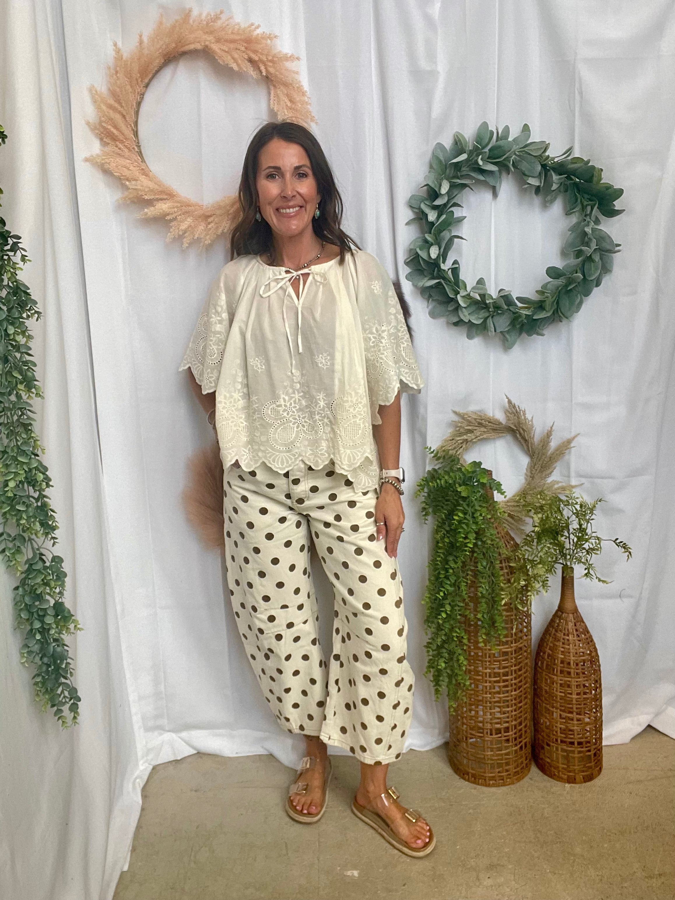 Annie Eyelet Scalloped Top-Short Sleeve Tops-anniewear-The Silo Boutique, Women's Fashion Boutique Located in Warren and Grand Forks North Dakota