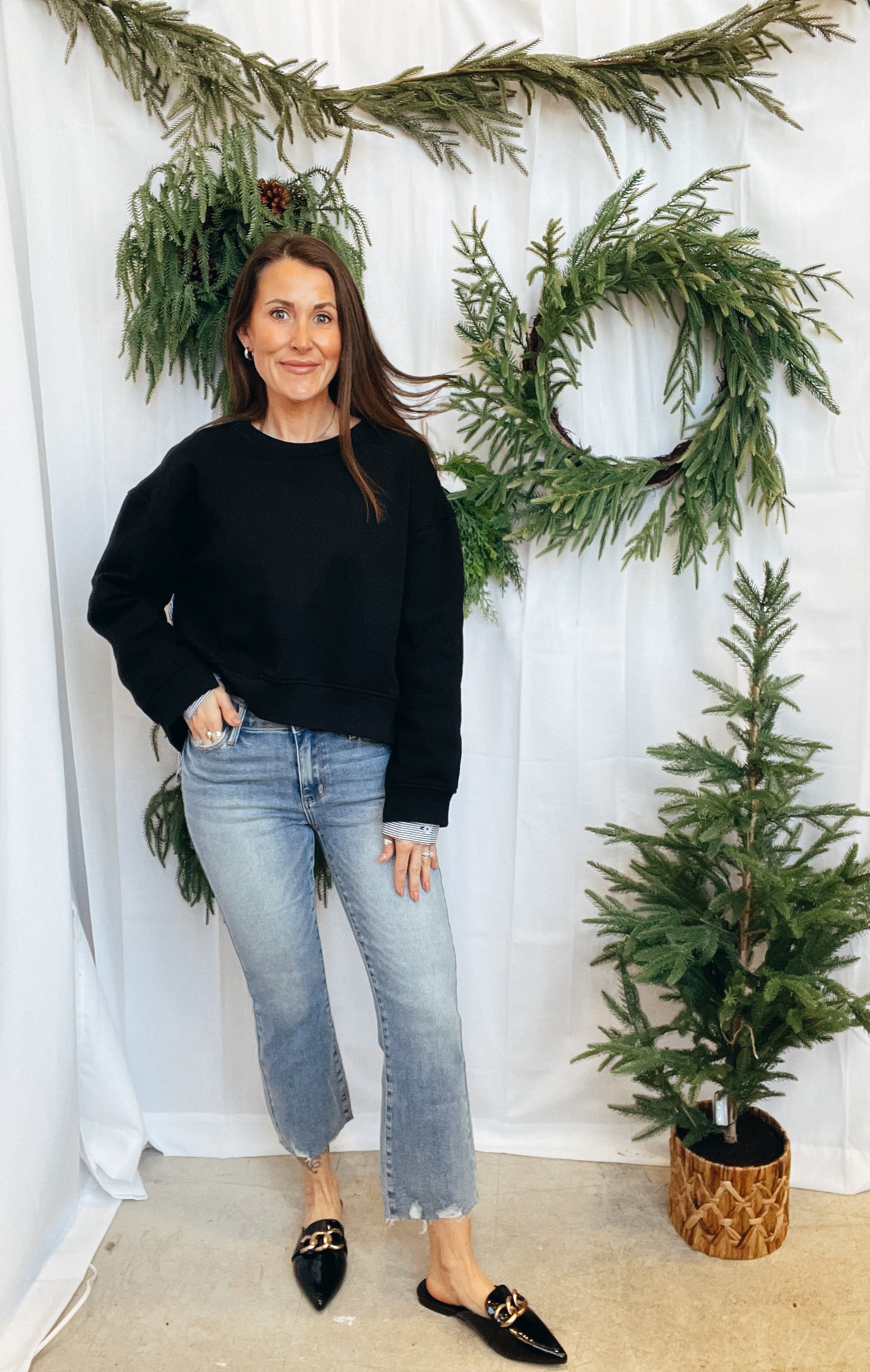 Elan Mixed Media Sweater-Black-Sweaters-elan-The Silo Boutique, Women's Fashion Boutique Located in Warren and Grand Forks North Dakota