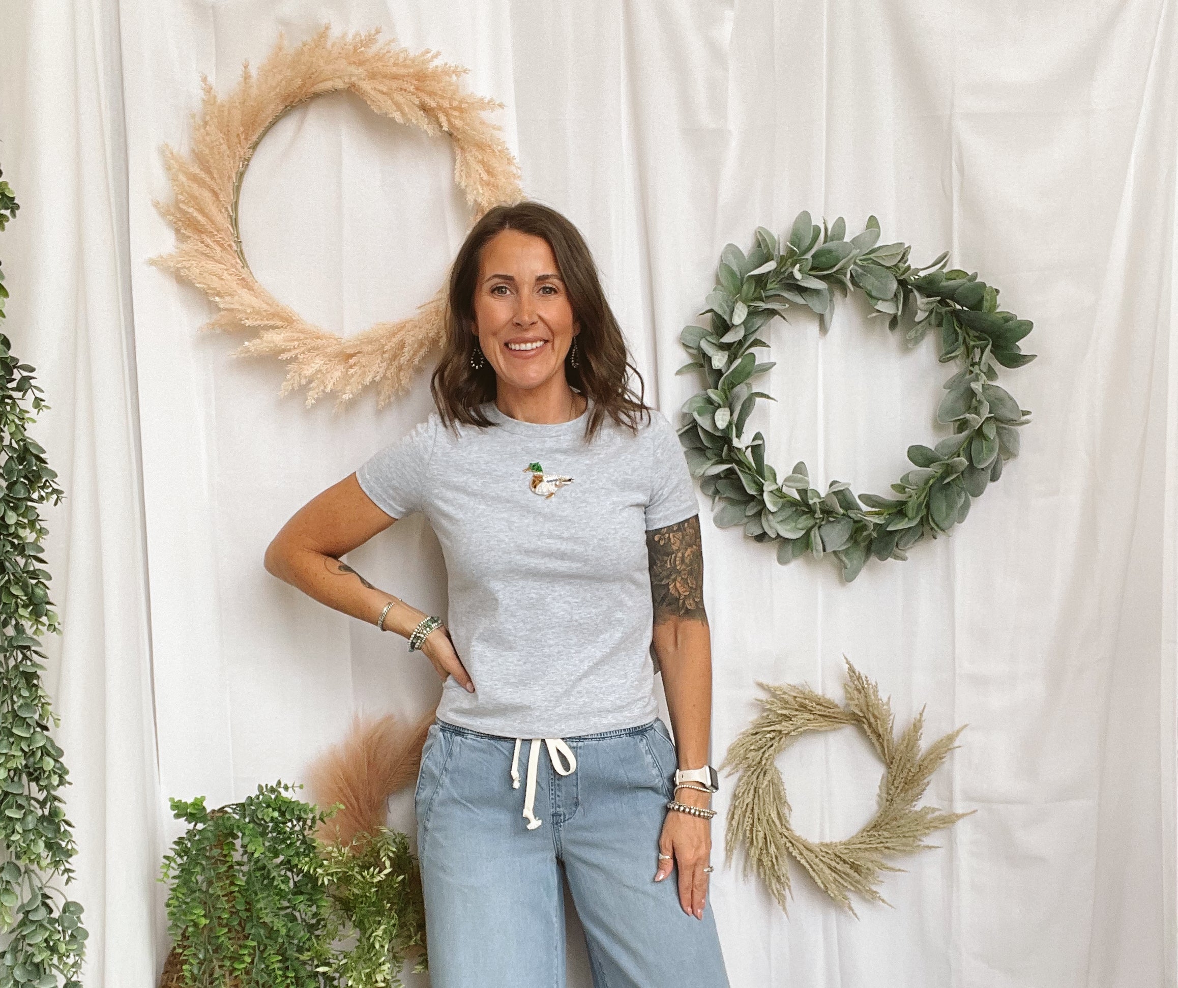 Bedazzled Duck Grey Tee-Short Sleeve Tops-bailey rose-The Silo Boutique, Women's Fashion Boutique Located in Warren and Grand Forks North Dakota