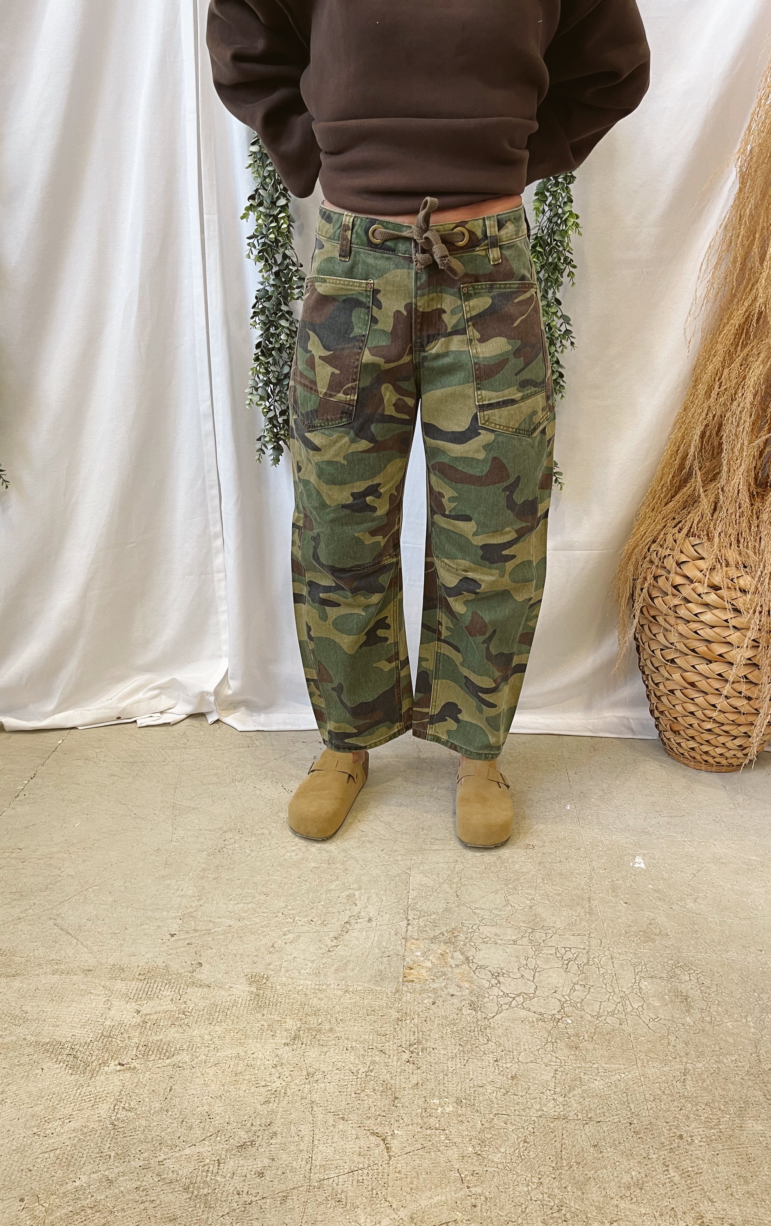Risen Camo Slouchy Barrel Jeans-Jeans-risen-The Silo Boutique, Women's Fashion Boutique Located in Warren and Grand Forks North Dakota