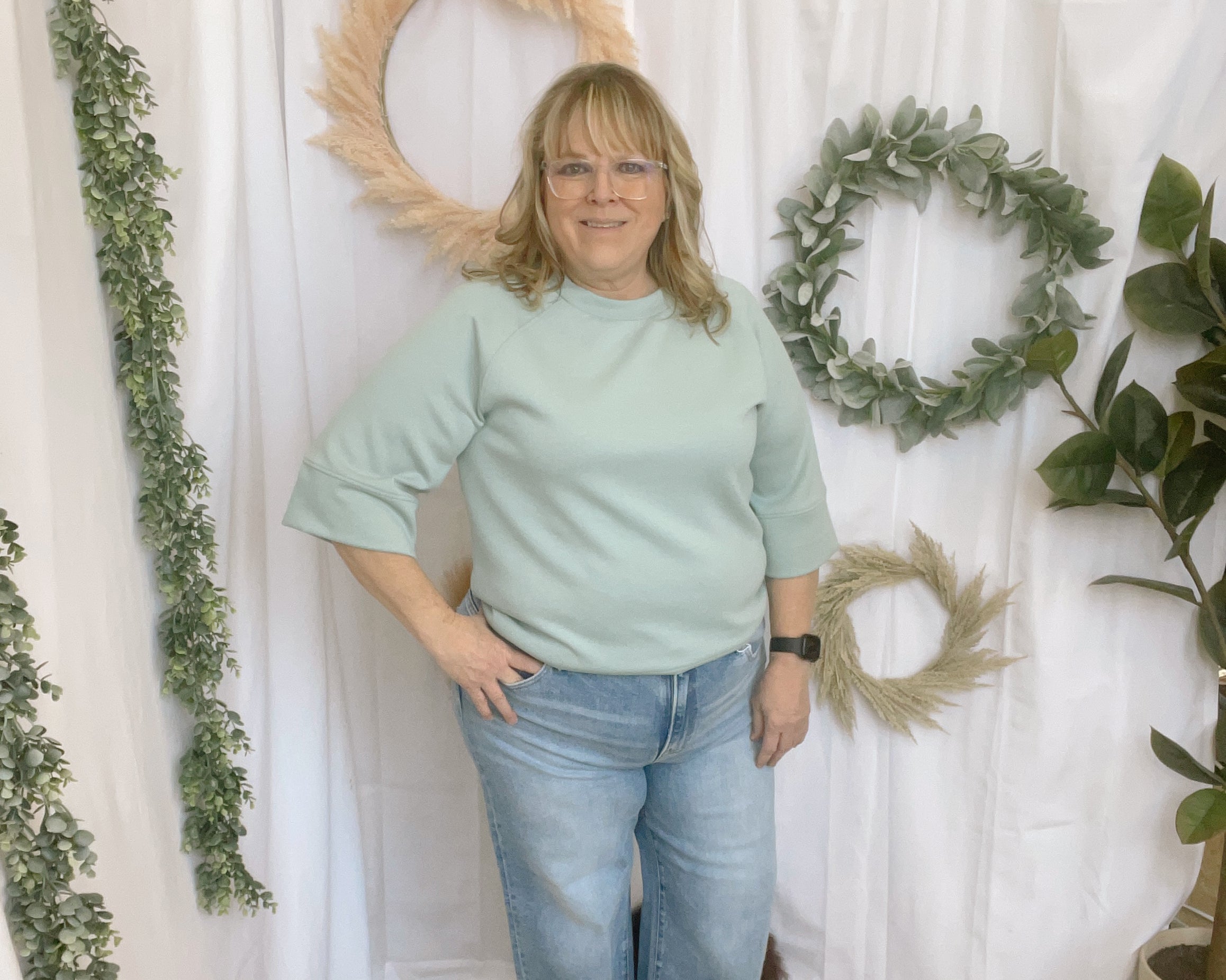 Louisa Scuba Quarter Sleeve Top-Tiff Blue-The Silo Boutique-The Silo Boutique, Women's Fashion Boutique Located in Warren and Grand Forks North Dakota