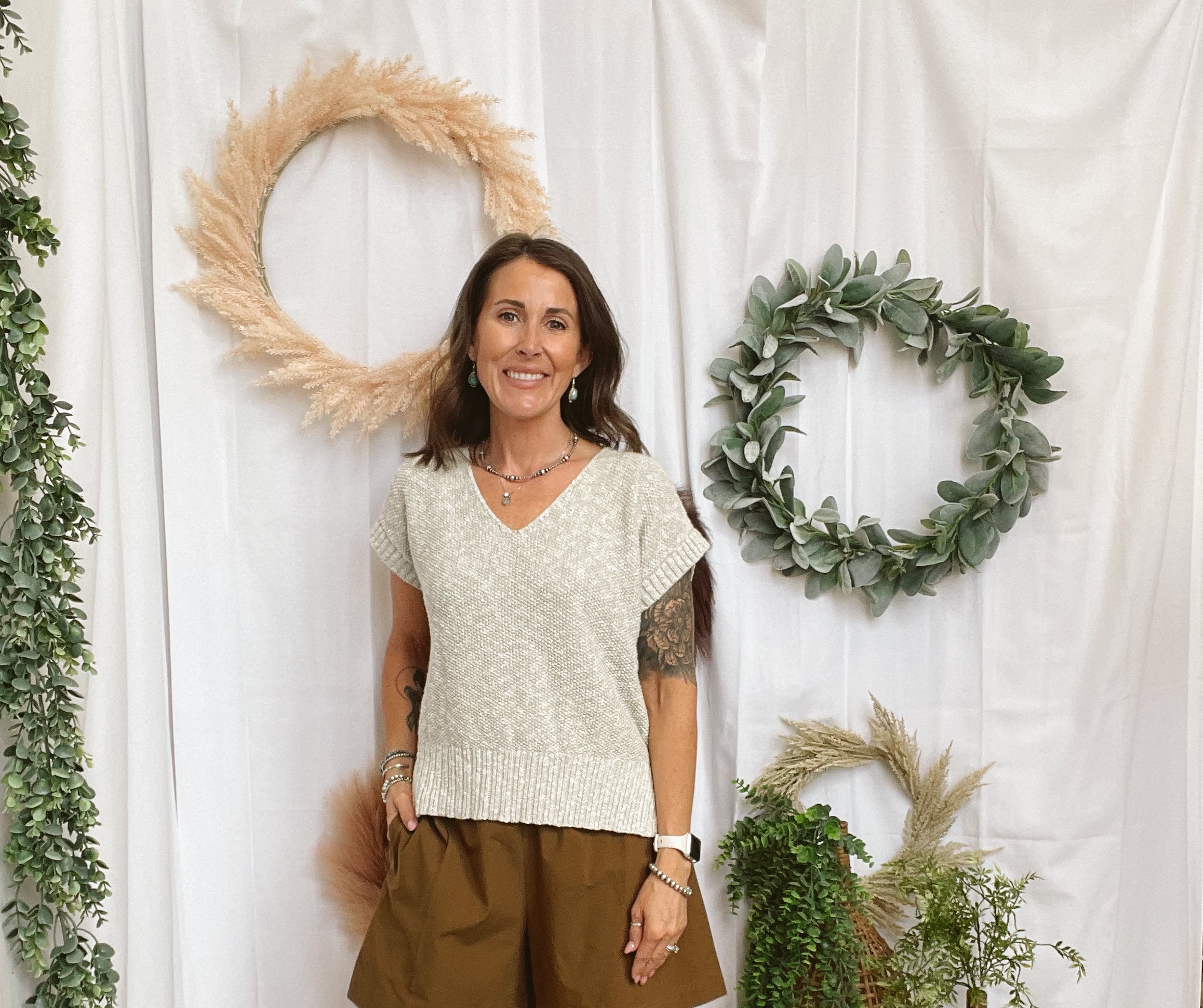 Casey Knit V Neck Top-Grey-Short Sleeve Tops-fun2fun-The Silo Boutique, Women's Fashion Boutique Located in Warren and Grand Forks North Dakota