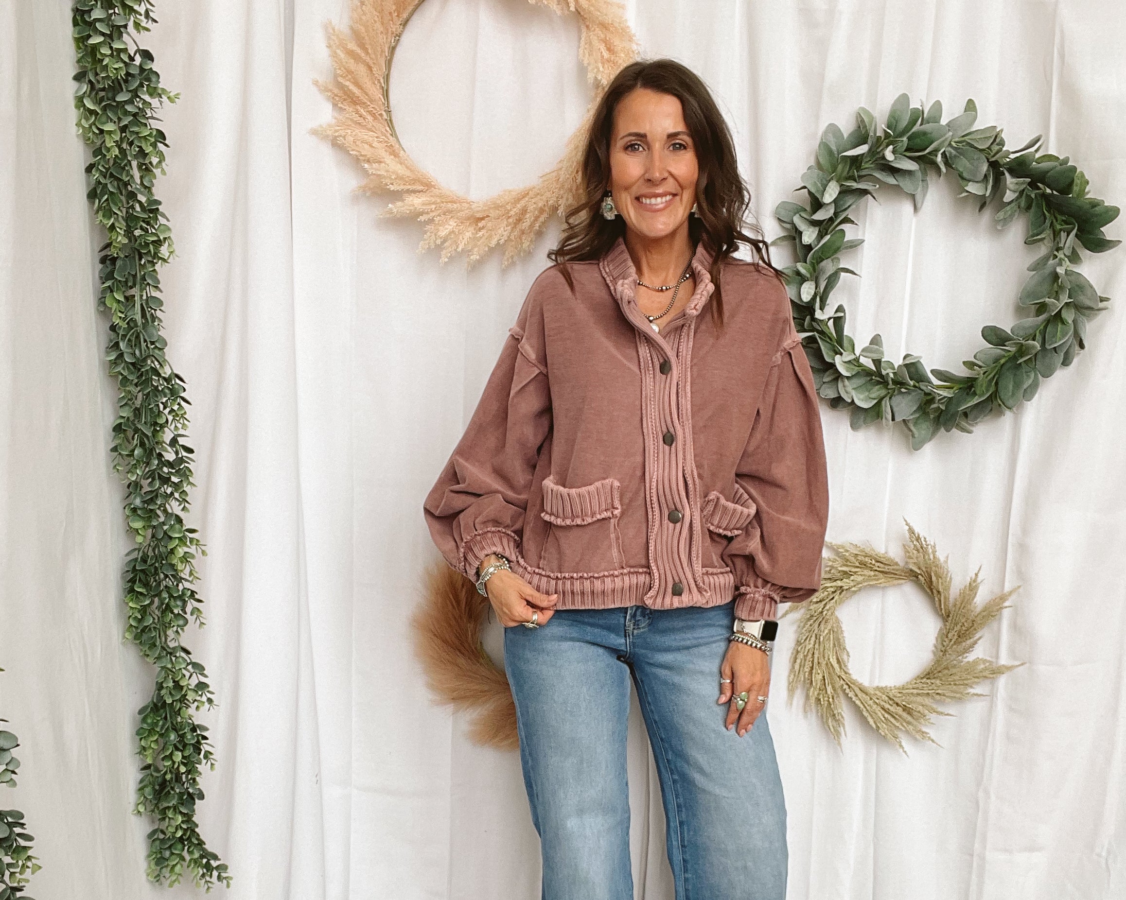 Lov Vintage Cardigan-Mauve-Cardigans-lovlov-The Silo Boutique, Women's Fashion Boutique Located in Warren and Grand Forks North Dakota