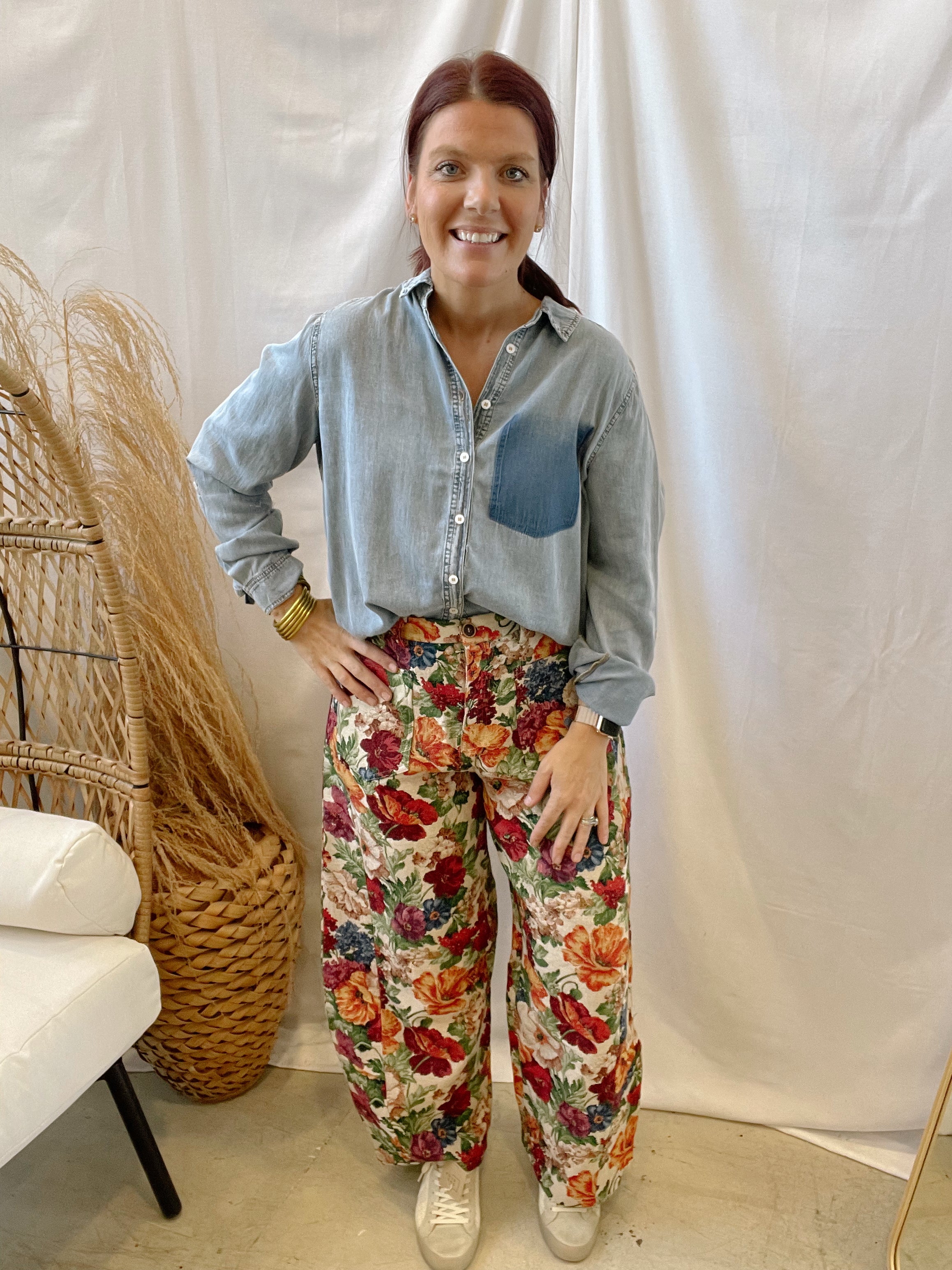 Broadway Denim Button Down Top-Long Sleeve Tops-eesome-The Silo Boutique, Women's Fashion Boutique Located in Warren and Grand Forks North Dakota