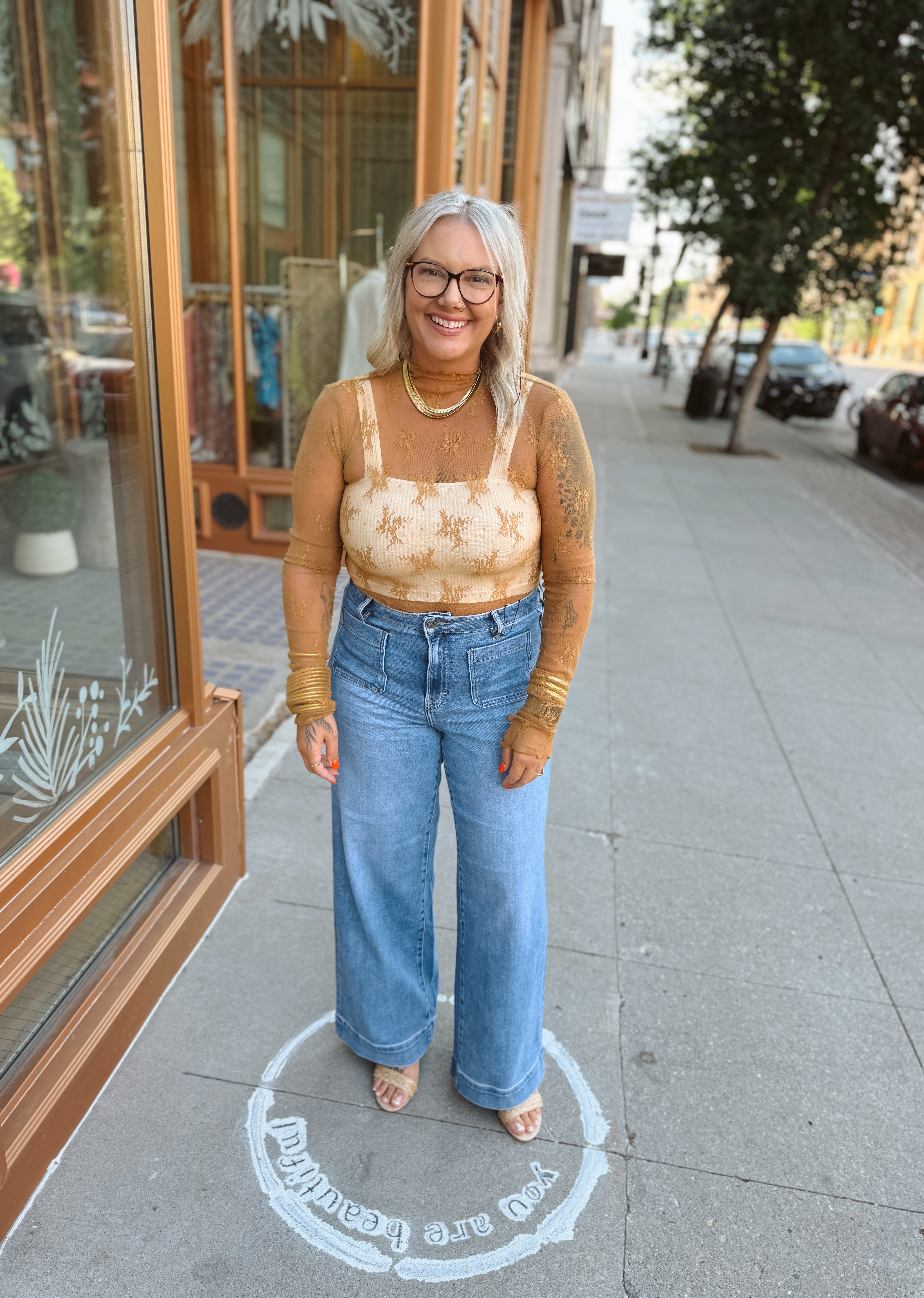 Heather Lace Long Sleeve Top-Long Sleeve Tops-hem and thread-The Silo Boutique, Women's Fashion Boutique Located in Warren and Grand Forks North Dakota