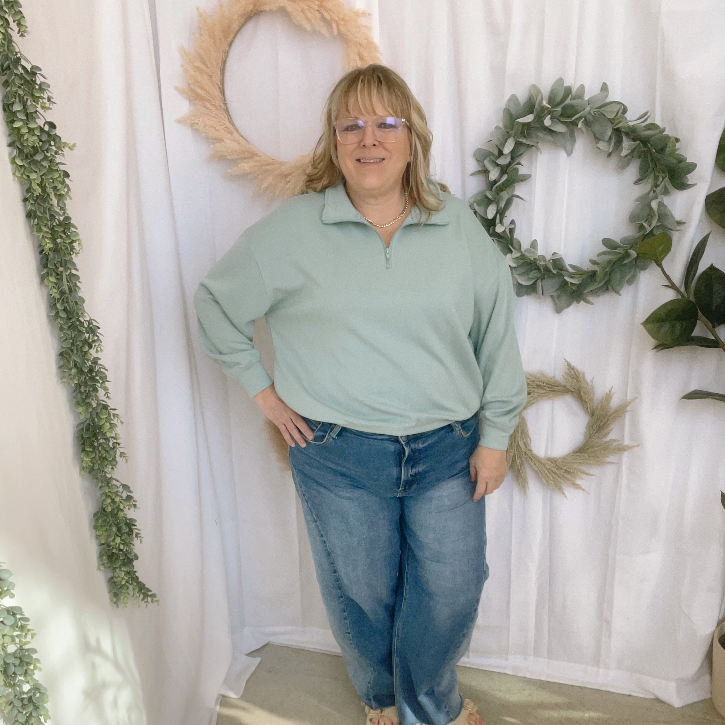 Zoe Scuba Quarter Zip Sweatshirt-Tiff Blue-Sweatshirts-Zenana-The Silo Boutique, Women's Fashion Boutique Located in Warren and Grand Forks North Dakota