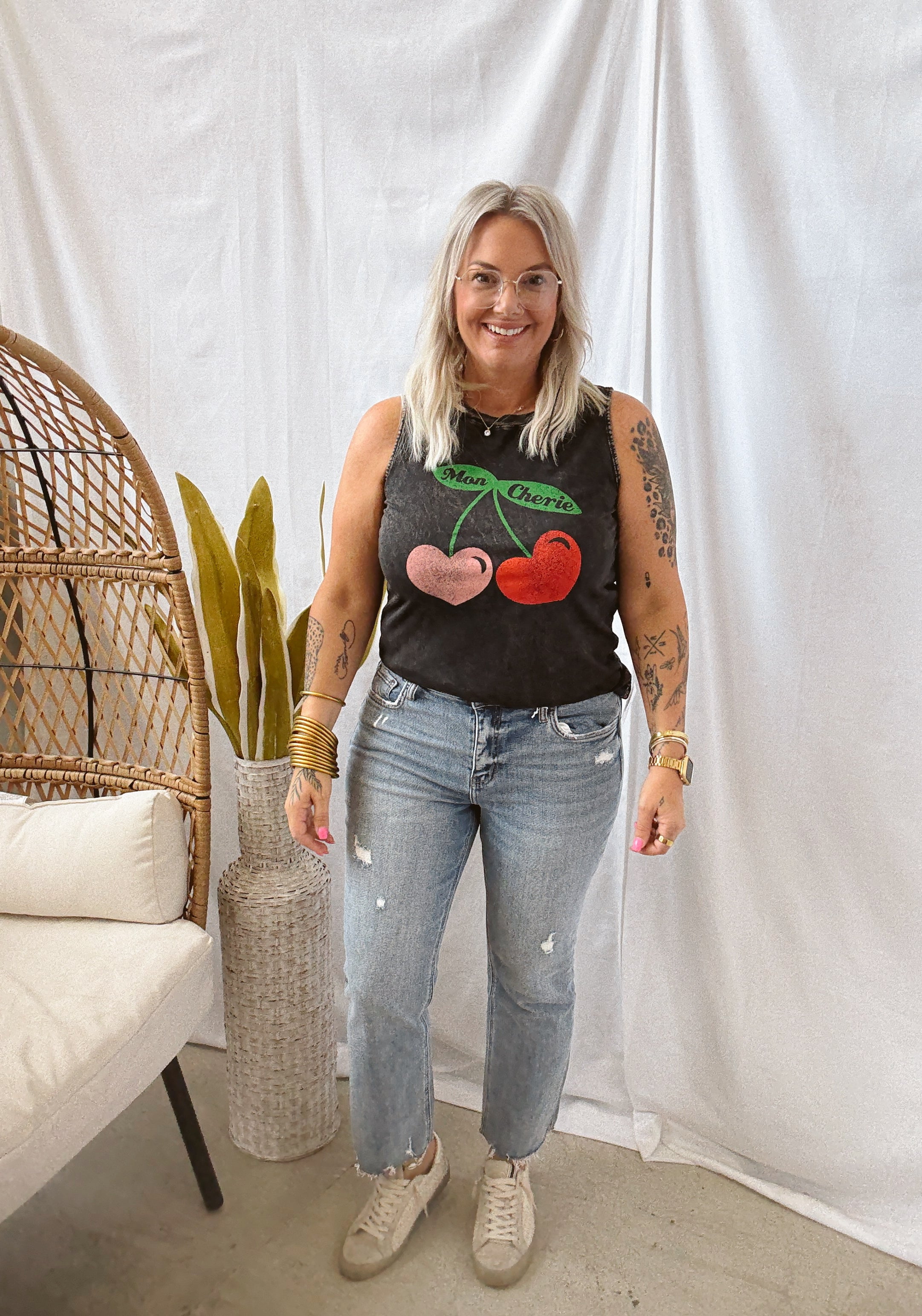 Mon Cherie Graphic Tank Top-Tank Tops-heart and luv-The Silo Boutique, Women's Fashion Boutique Located in Warren and Grand Forks North Dakota