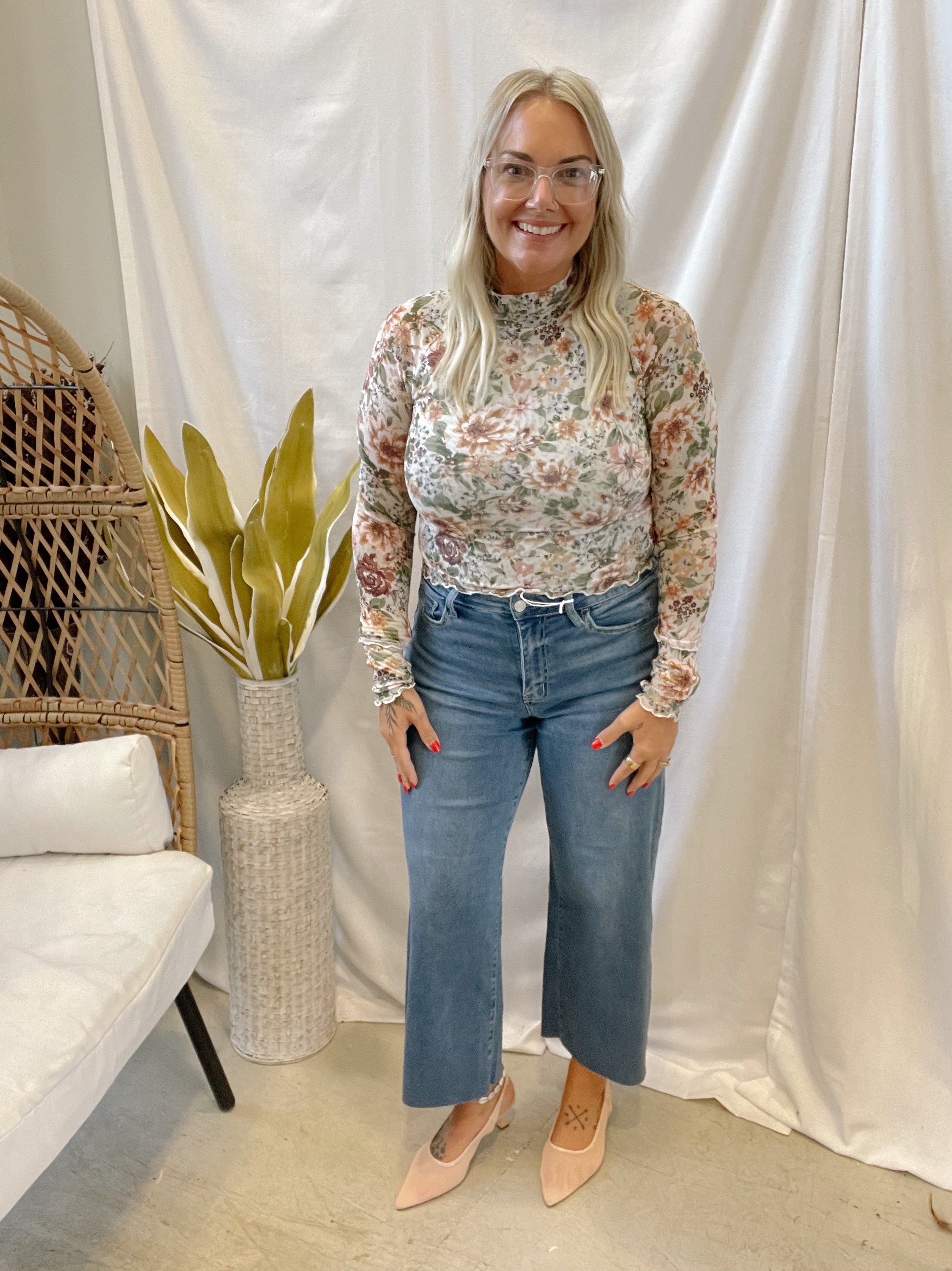 Floral Mesh Long Sleeve Top-Ivory-Long Sleeve Tops-promesa-The Silo Boutique, Women's Fashion Boutique Located in Warren and Grand Forks North Dakota