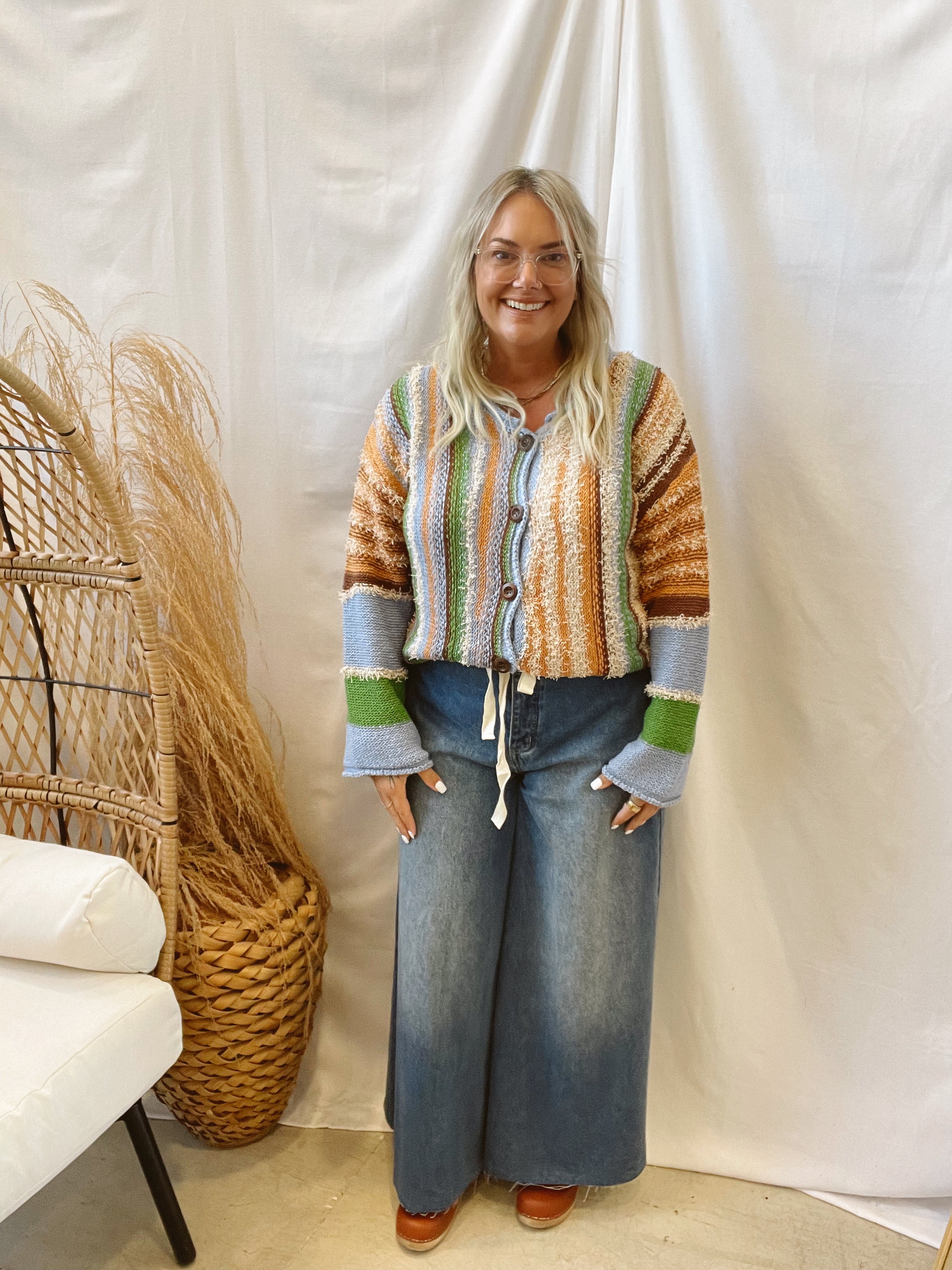 Sky Boho Button Front Sweater-Final Sale-Sweaters-eesome-The Silo Boutique, Women's Fashion Boutique Located in Warren and Grand Forks North Dakota