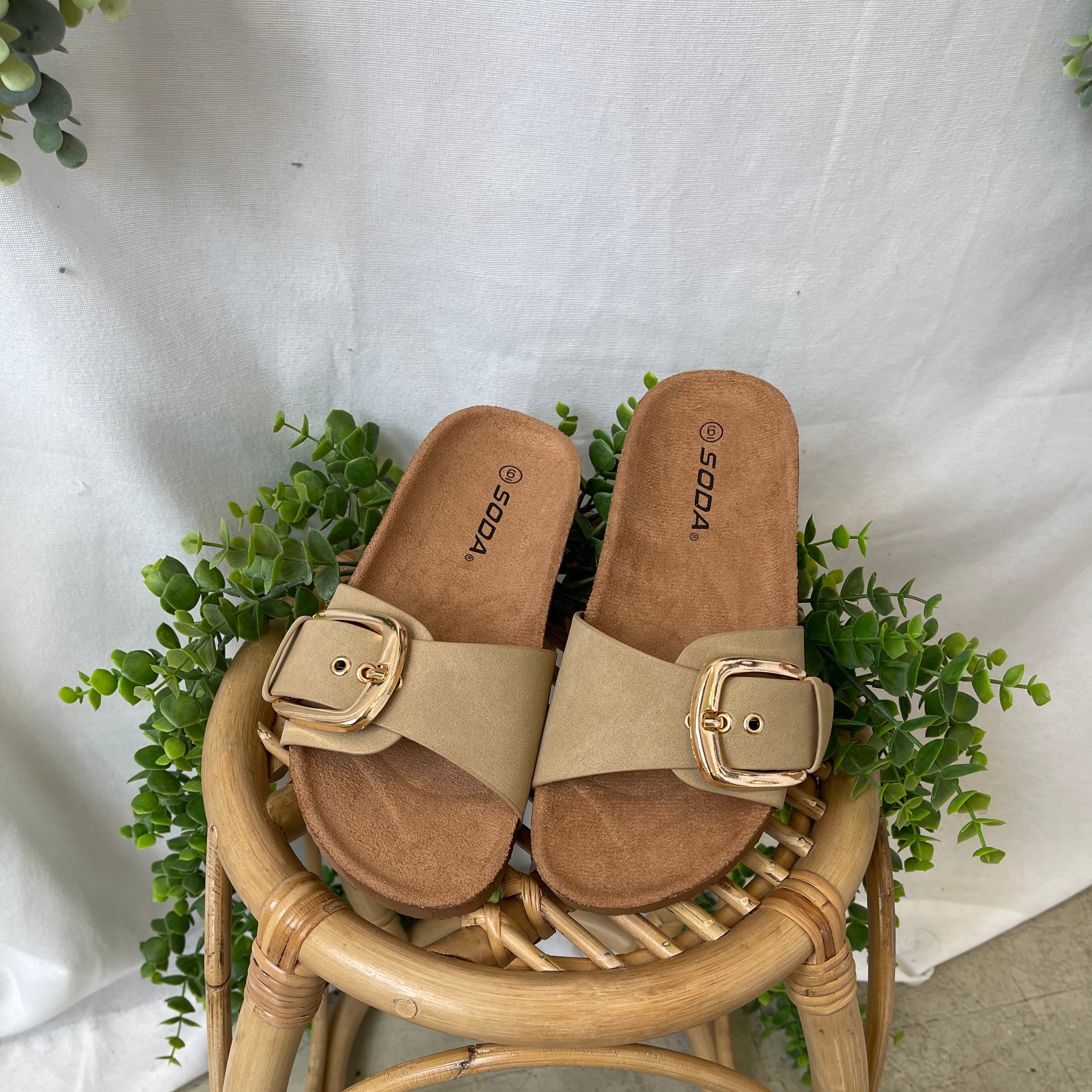 Soda Lizzy Sandal-Tan-Shoes-soda-The Silo Boutique, Women's Fashion Boutique Located in Warren and Grand Forks North Dakota