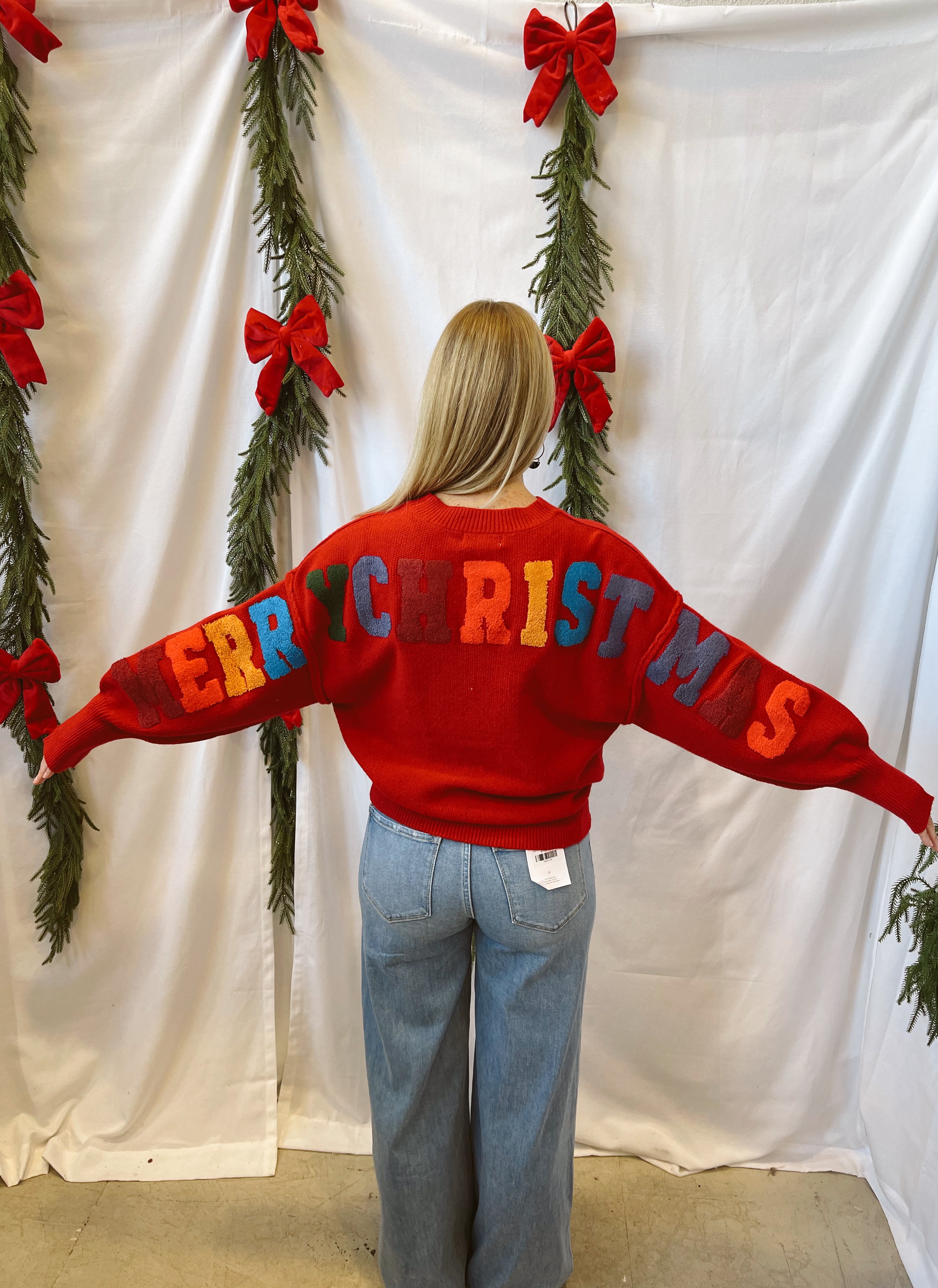 Merry Christmas Red Sweater-Final Sale-Sweaters-mello-The Silo Boutique, Women's Fashion Boutique Located in Warren and Grand Forks North Dakota