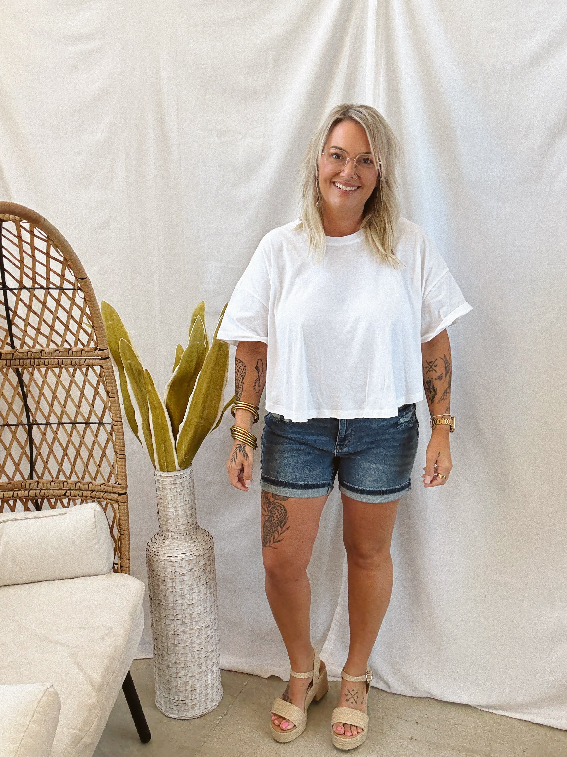Zen Short Sleeve Crop Top-White-Short Sleeve Tops-Zenana-The Silo Boutique, Women's Fashion Boutique Located in Warren and Grand Forks North Dakota