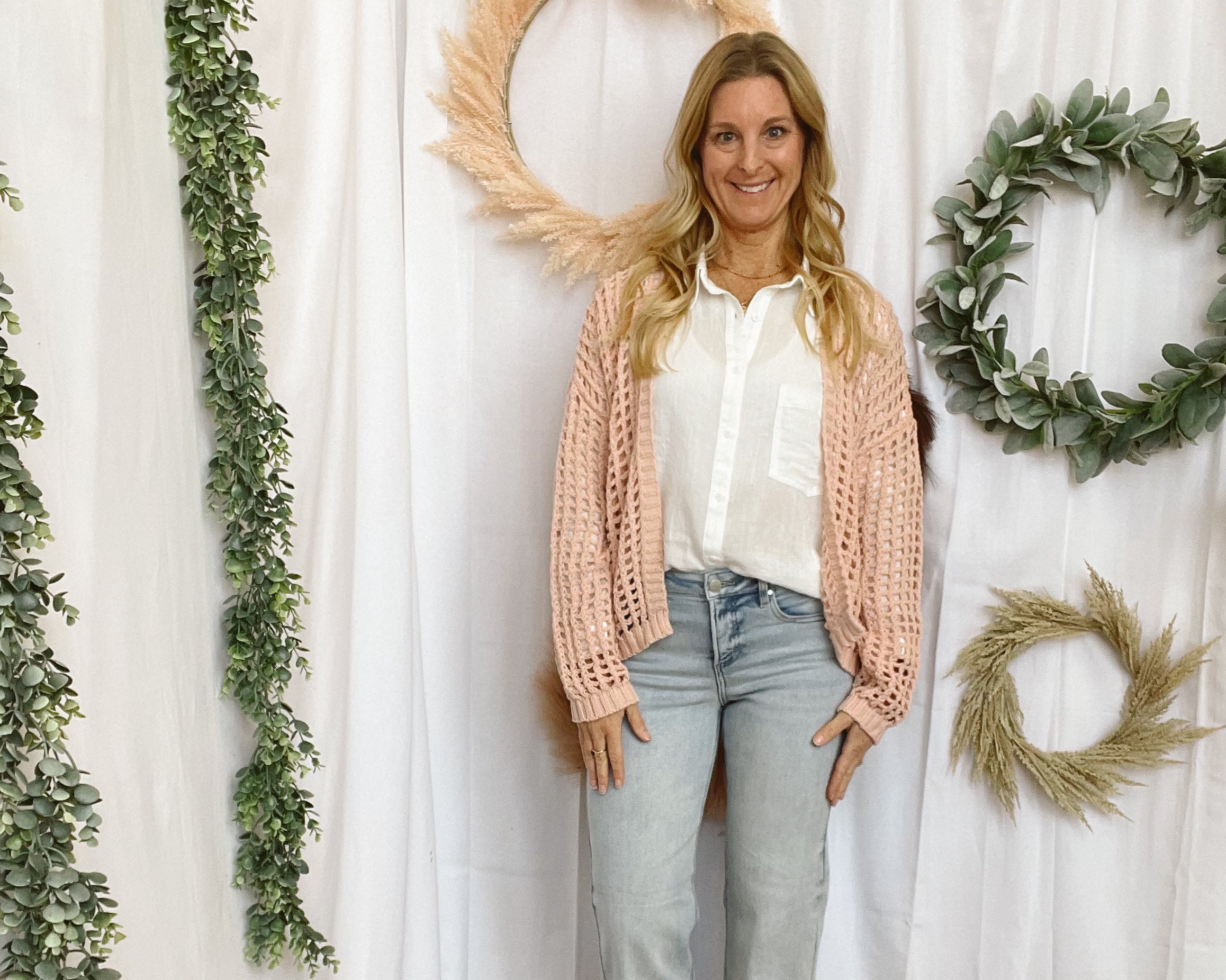 Rae Crochet Cardigan-Peach-Cardigans-Doe and Rae-The Silo Boutique, Women's Fashion Boutique Located in Warren and Grand Forks North Dakota