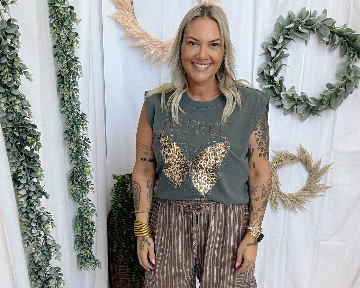 Be Free Butterfly Tee-Tank Tops-blakeley-The Silo Boutique, Women's Fashion Boutique Located in Warren and Grand Forks North Dakota