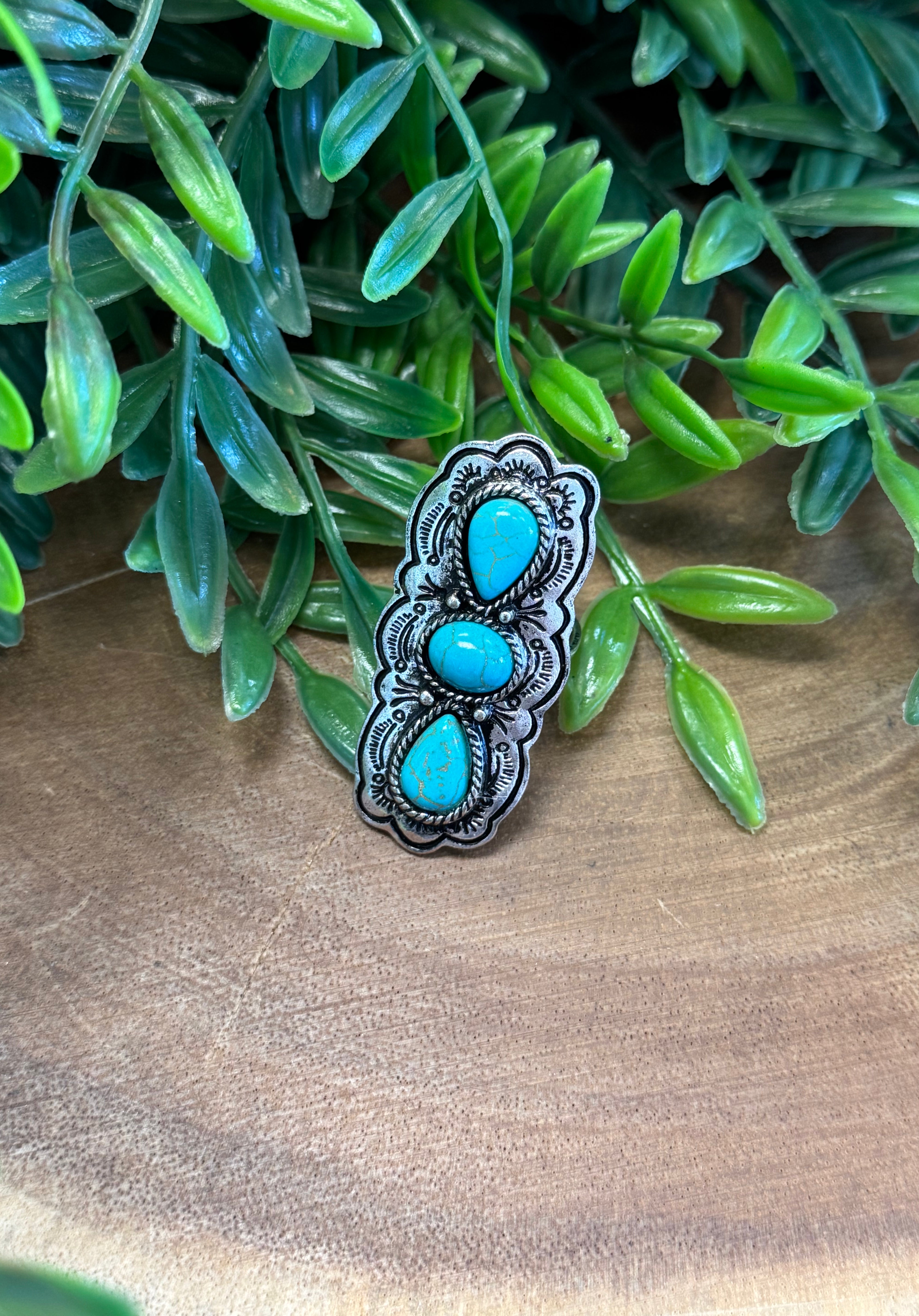 3 Stone Turquoise Ring-Rings-Dallas Market-The Silo Boutique, Women's Fashion Boutique Located in Warren and Grand Forks North Dakota
