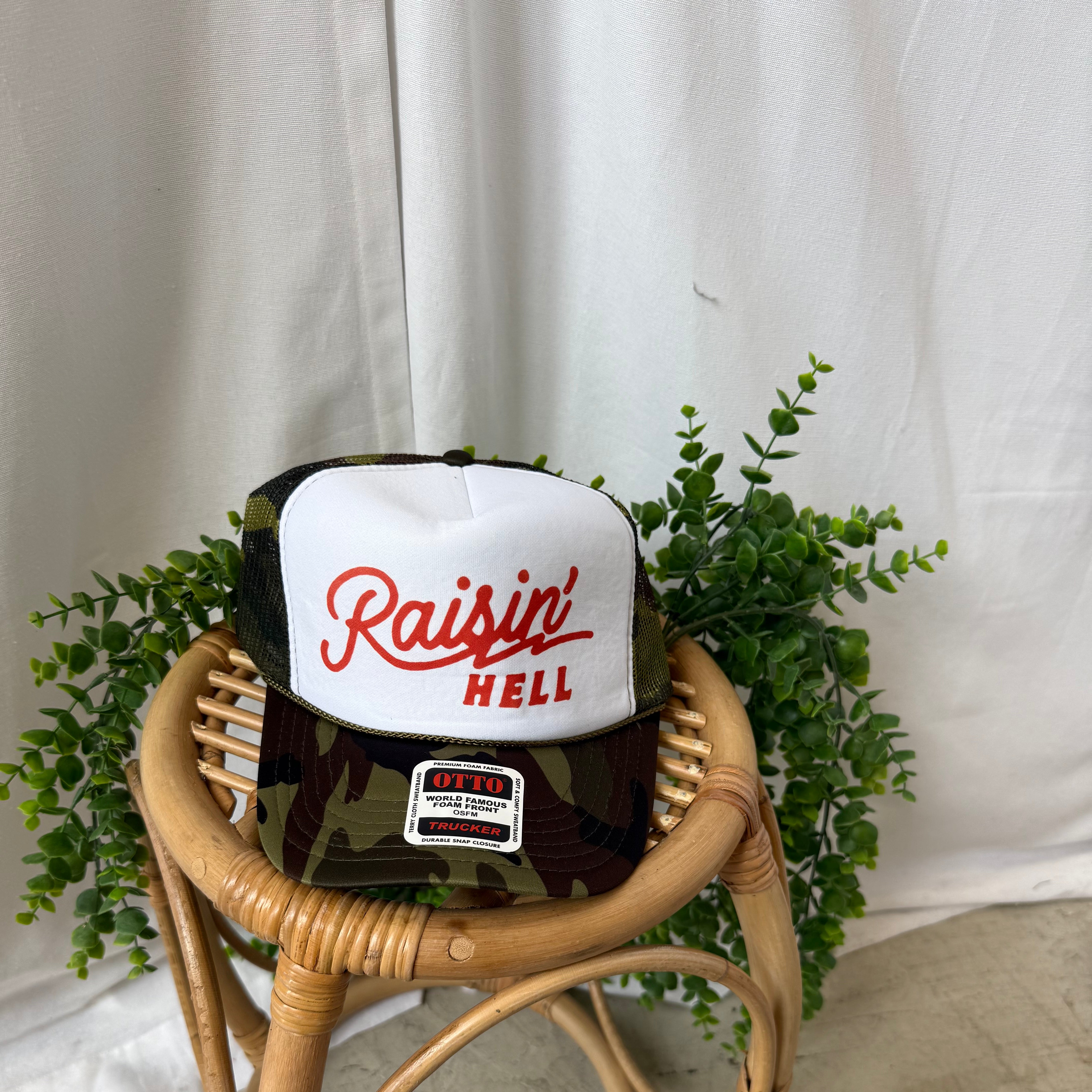 Raisin' Hell Trucker Hat-Hats-p&d-The Silo Boutique, Women's Fashion Boutique Located in Warren and Grand Forks North Dakota