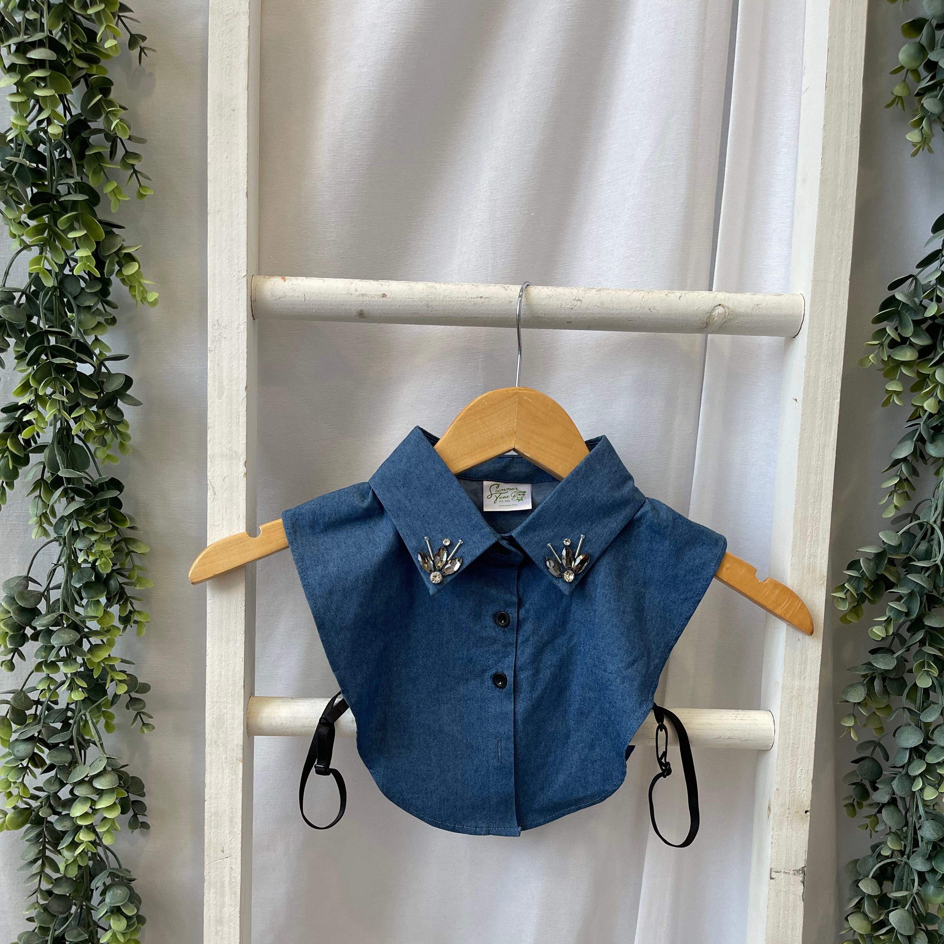 Corporate Collar-Denim Jewels-Short Sleeve Tops-Summer Tees-The Silo Boutique, Women's Fashion Boutique Located in Warren and Grand Forks North Dakota