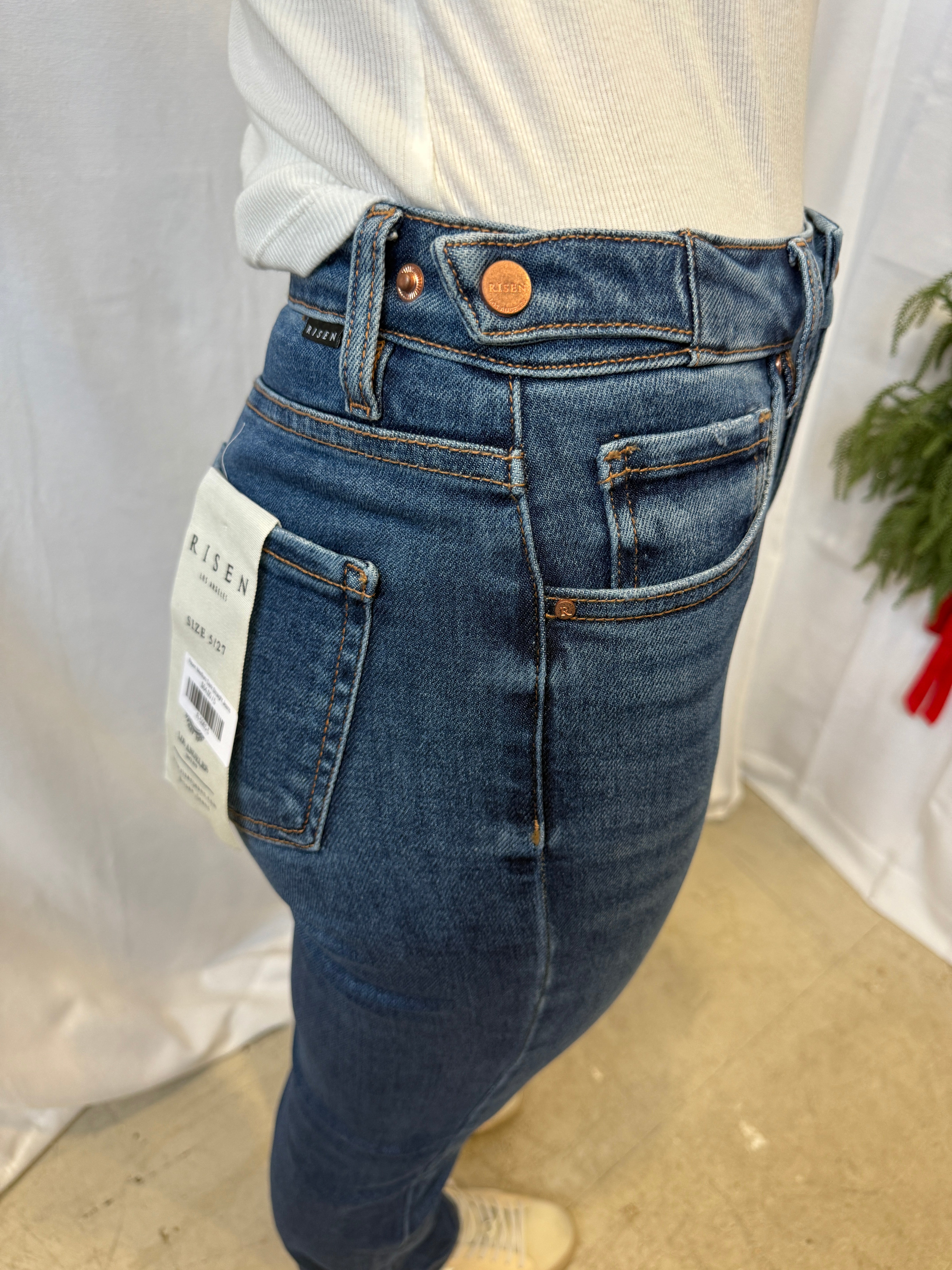 Risen Medium Dark Straight Jeans-Jeans-risen-The Silo Boutique, Women's Fashion Boutique Located in Warren and Grand Forks North Dakota