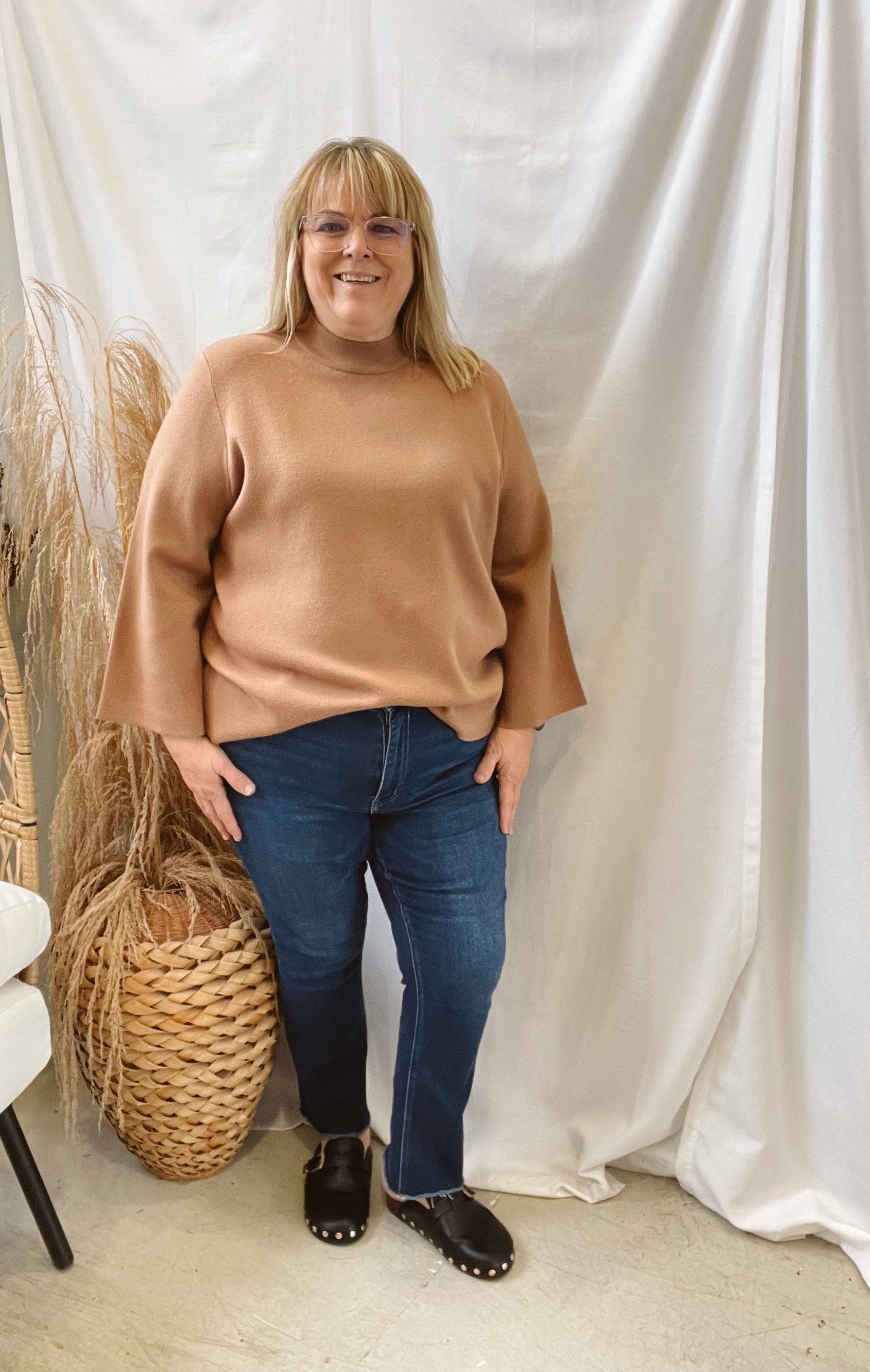 Evelyn Mock Neck Sweater-Taupe-Sweaters-entro-The Silo Boutique, Women's Fashion Boutique Located in Warren and Grand Forks North Dakota