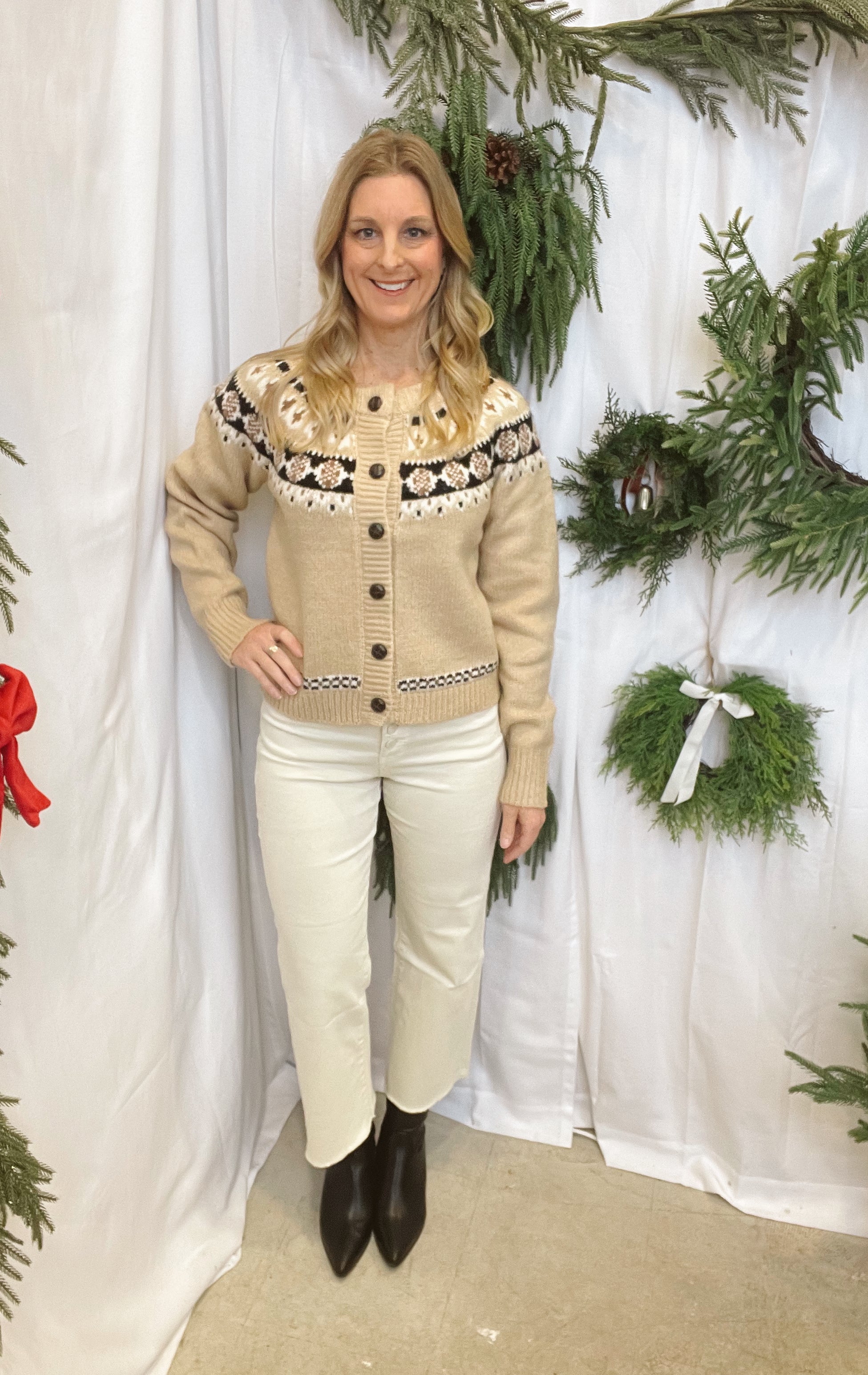 Lizzy Cozy Fair Isle Beige Cardigan-Cardigans-hyfve-The Silo Boutique, Women's Fashion Boutique Located in Warren and Grand Forks North Dakota
