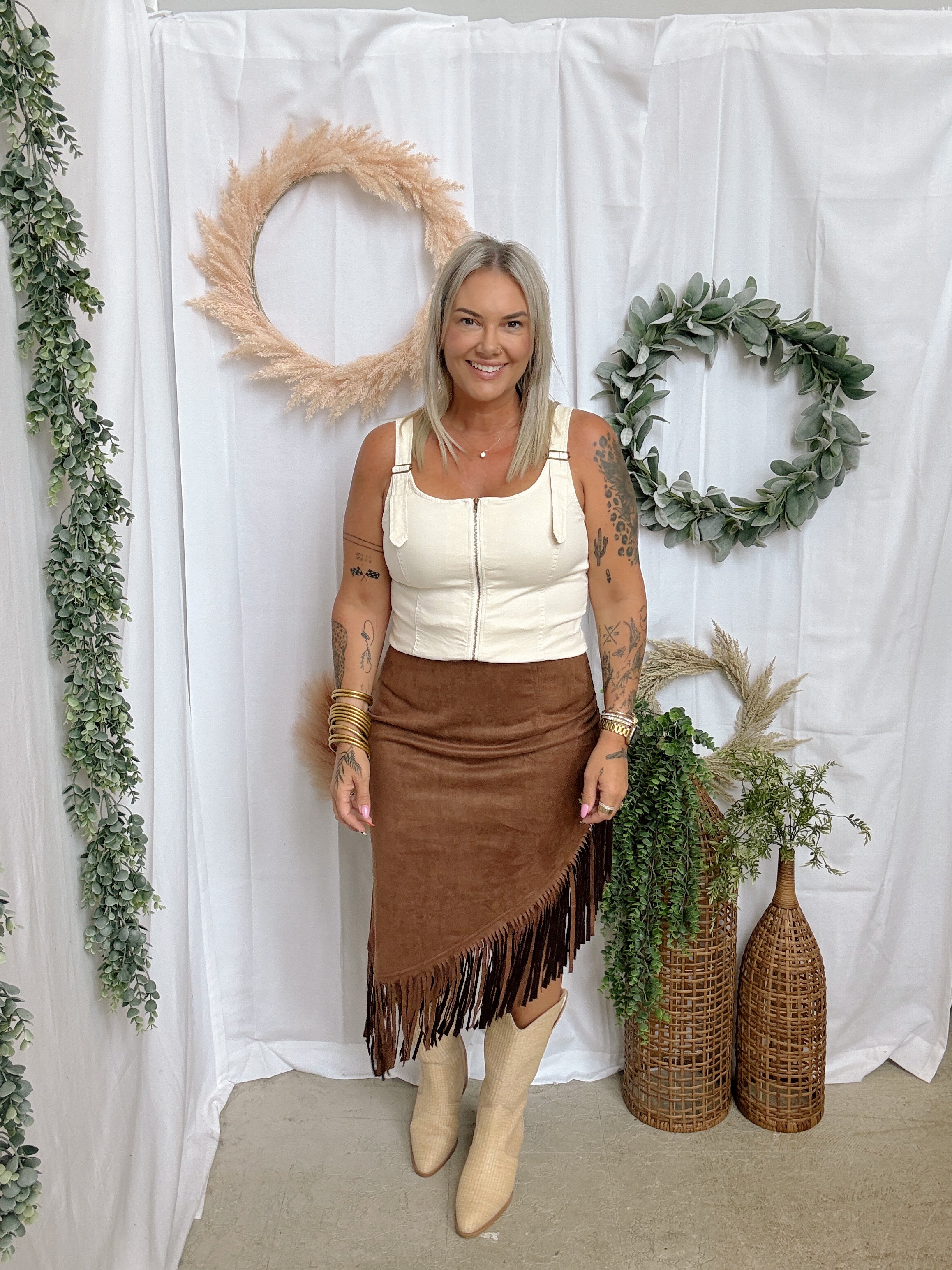 Maggie Suede Fringe Skirt-Jeans-miss sparkling-The Silo Boutique, Women's Fashion Boutique Located in Warren and Grand Forks North Dakota