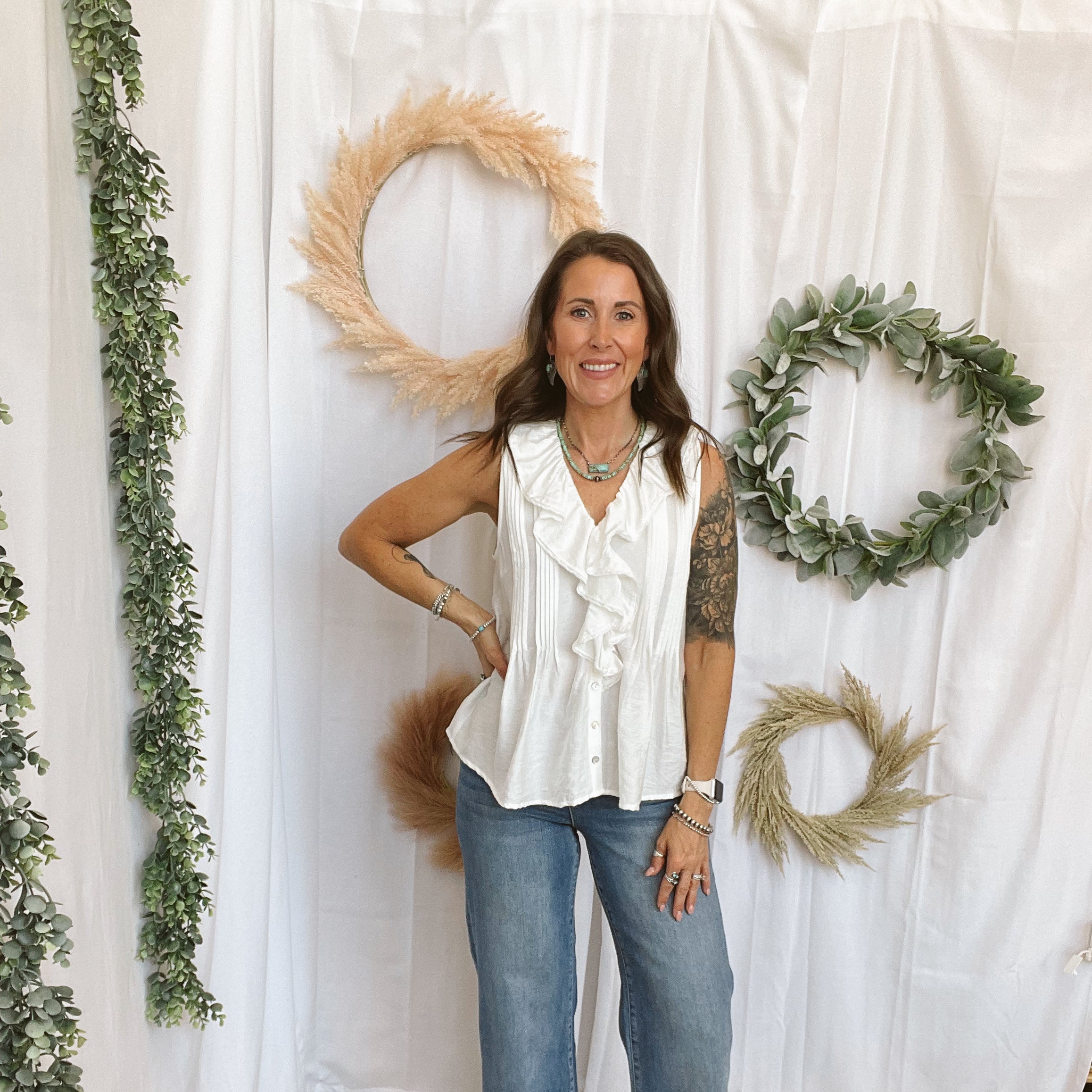 Nikki Flowy Blouse Tank-White-Tank Tops-entro-The Silo Boutique, Women's Fashion Boutique Located in Warren and Grand Forks North Dakota