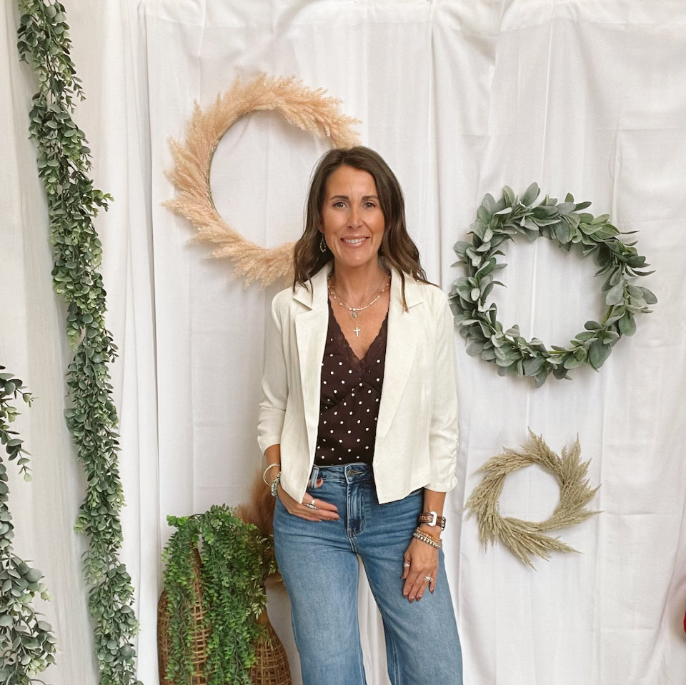 Allie Natural Crop Blazer-Blazers-allie Rose-The Silo Boutique, Women's Fashion Boutique Located in Warren and Grand Forks North Dakota