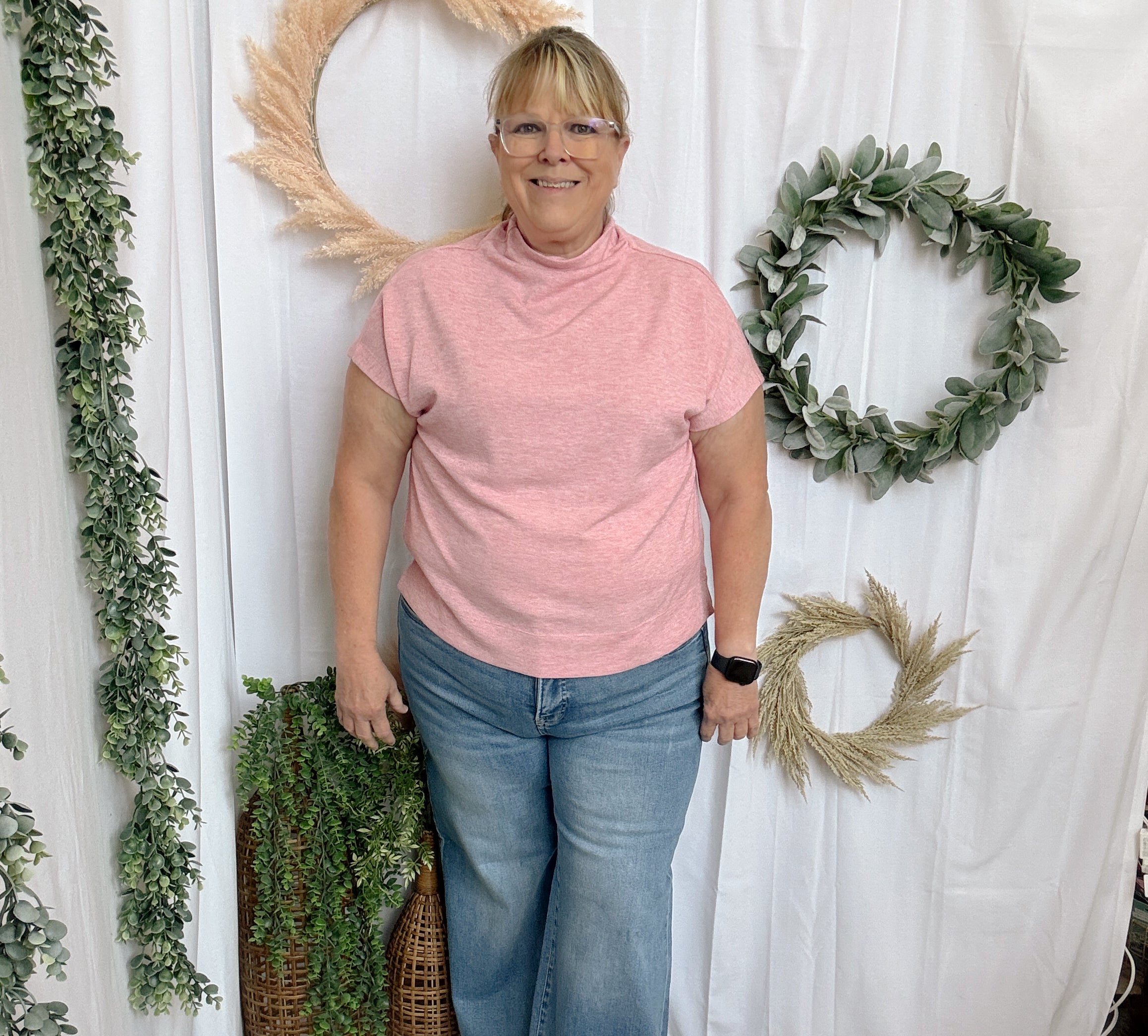Becca Basic Mock Short Sleeve Top-Pink-Short Sleeve Tops-entro-The Silo Boutique, Women's Fashion Boutique Located in Warren and Grand Forks North Dakota