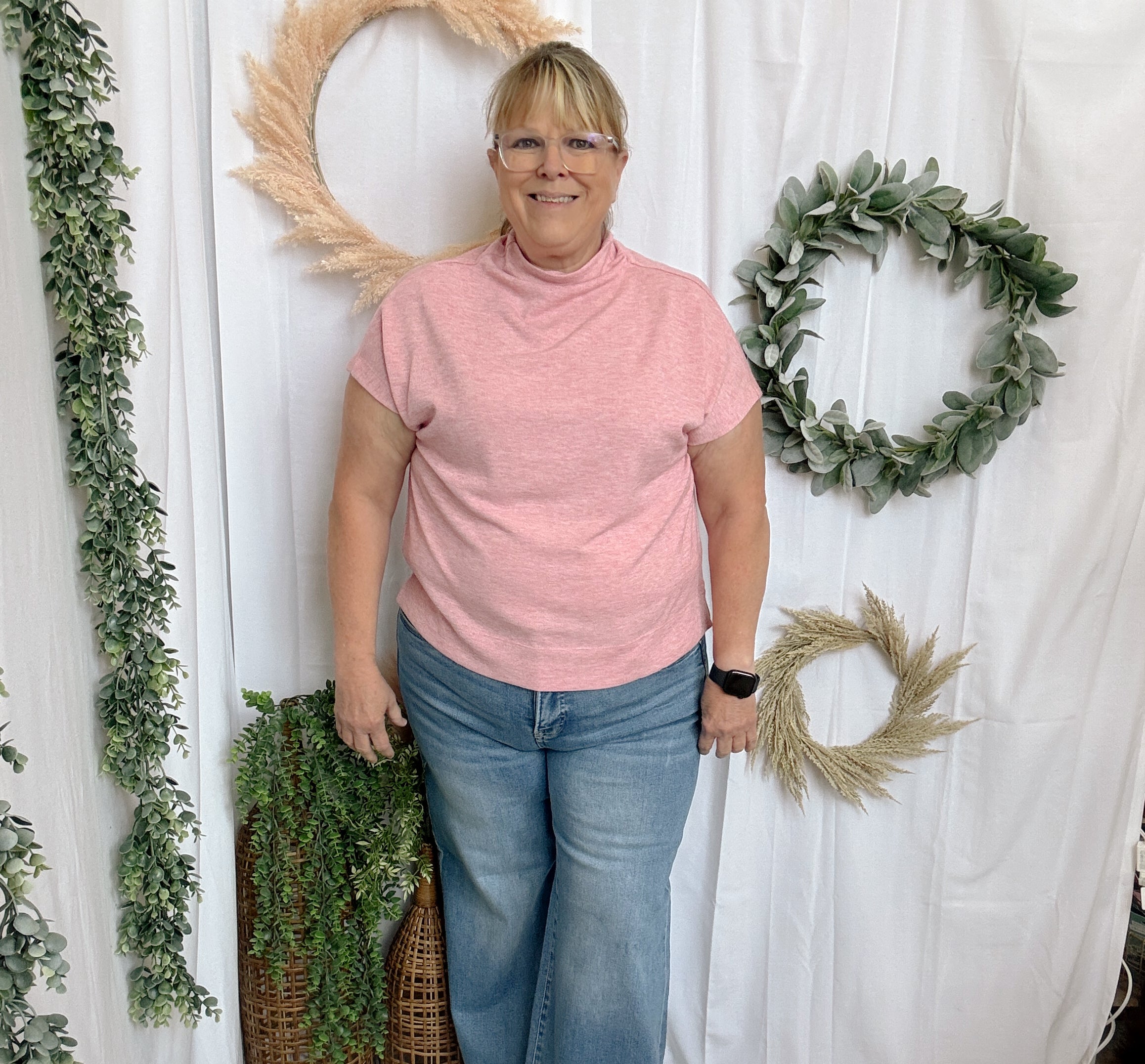 Becca Basic Mock Short Sleeve Top-Pink-Short Sleeve Tops-entro-The Silo Boutique, Women's Fashion Boutique Located in Warren and Grand Forks North Dakota