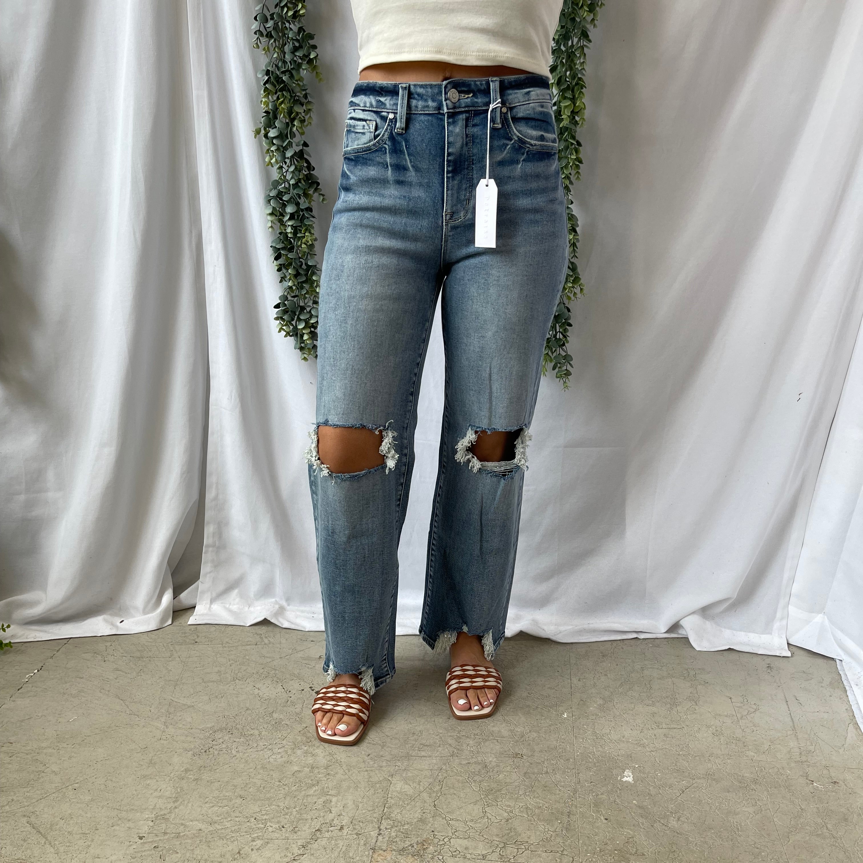 Petra Destroyed Wide Leg Jeans-Jeans-petra-The Silo Boutique, Women's Fashion Boutique Located in Warren and Grand Forks North Dakota