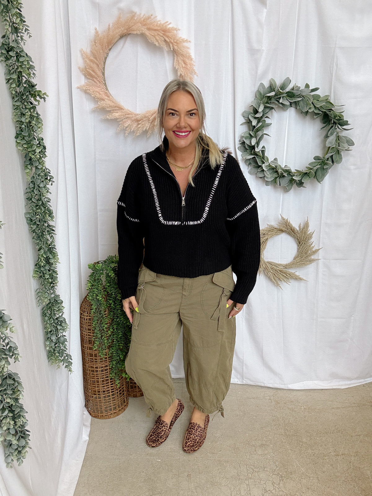 Elan Sadie Quarter Zip Sweater-Black-Sweaters-elan-The Silo Boutique, Women's Fashion Boutique Located in Warren and Grand Forks North Dakota