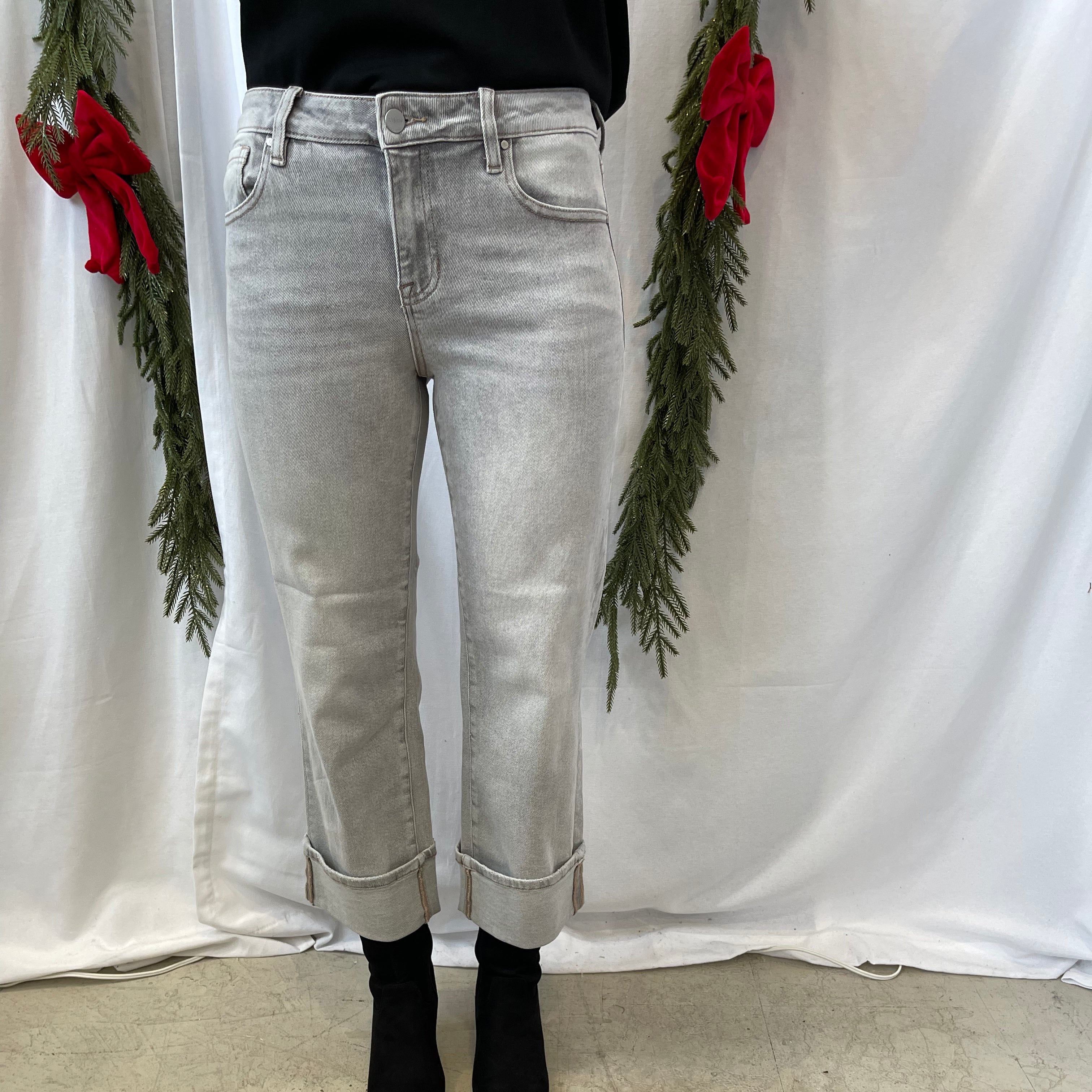 Risen Light Grey Crop Straight Jeans With Cuff-Final Sale-Jeans-risen-The Silo Boutique, Women's Fashion Boutique Located in Warren and Grand Forks North Dakota