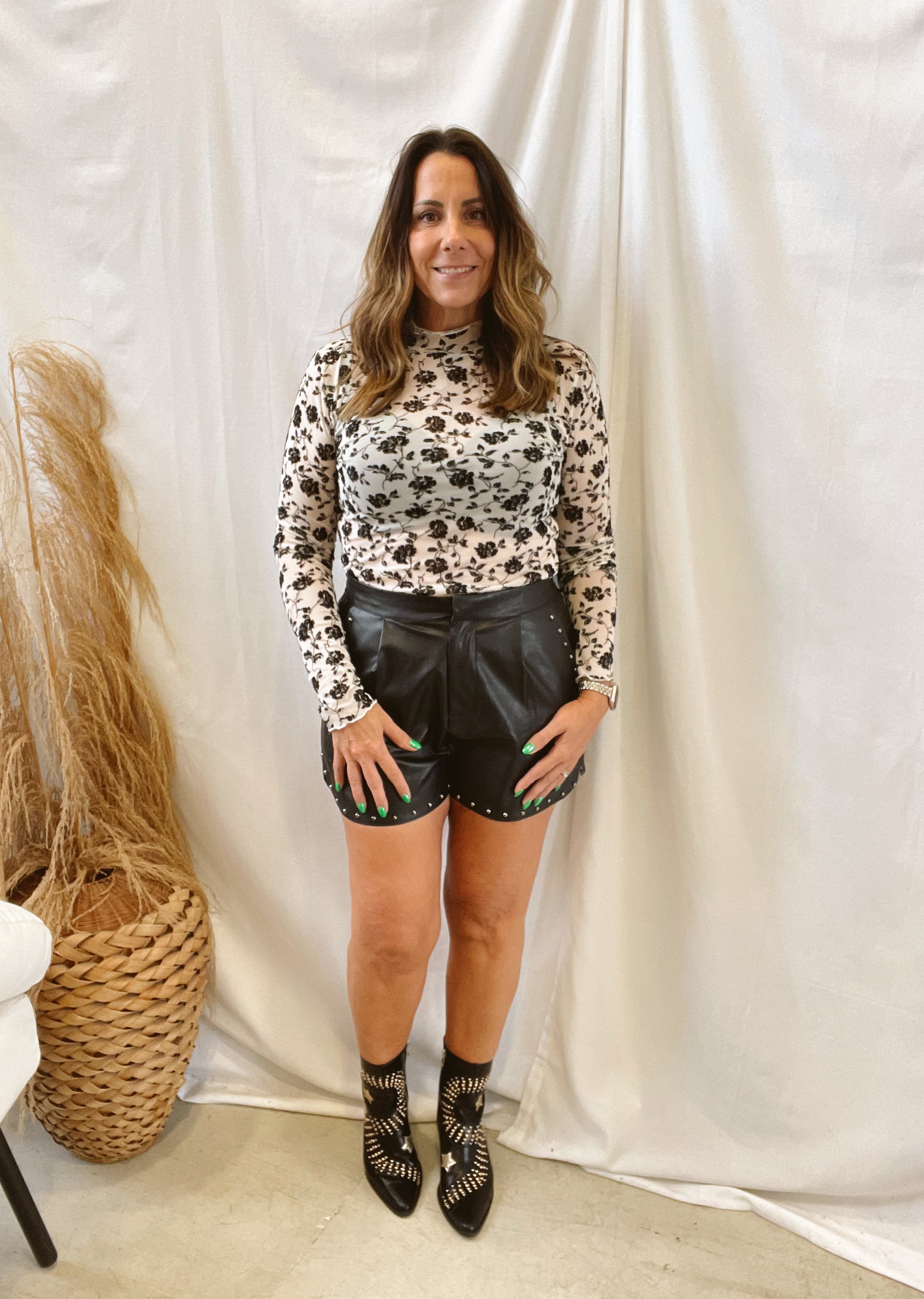 Cream Floral Mix Mesh Top-Long Sleeve Tops-oli-The Silo Boutique, Women's Fashion Boutique Located in Warren and Grand Forks North Dakota