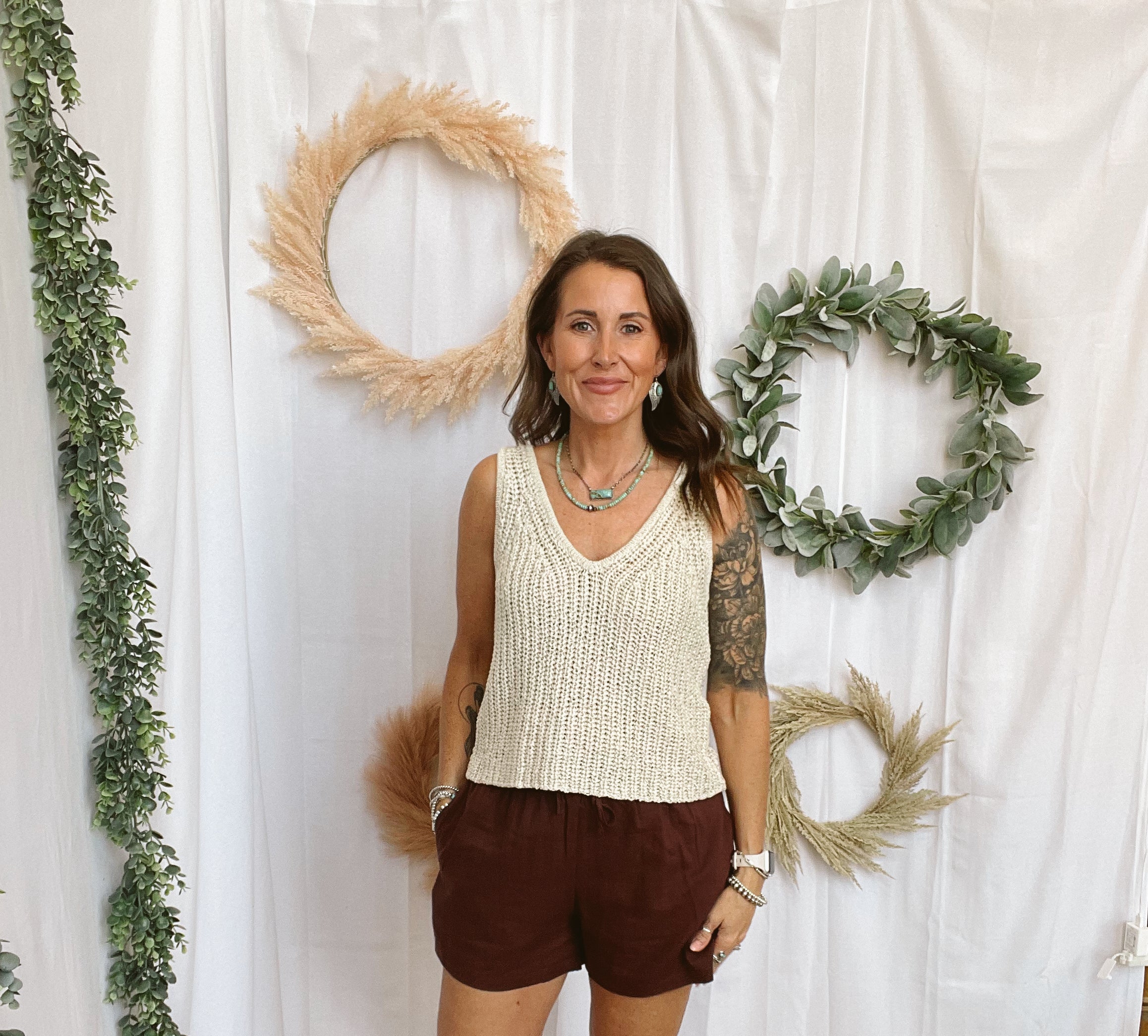 V Neck Knitted Tank Top-Natural-Tank Tops-skies are blue-The Silo Boutique, Women's Fashion Boutique Located in Warren and Grand Forks North Dakota