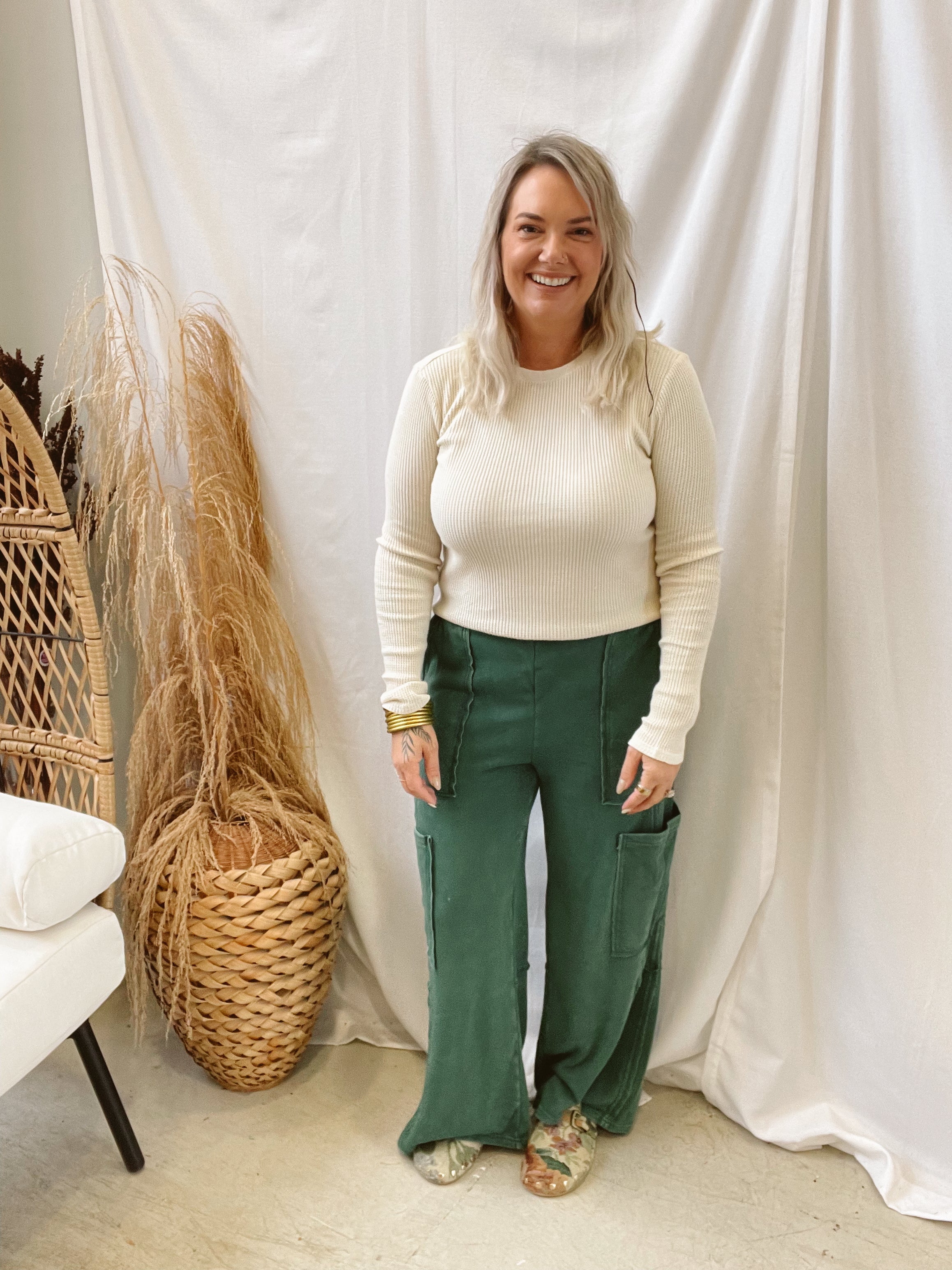 Knit Oversized Cargo Pants-Green-Pants-hyfve-The Silo Boutique, Women's Fashion Boutique Located in Warren and Grand Forks North Dakota