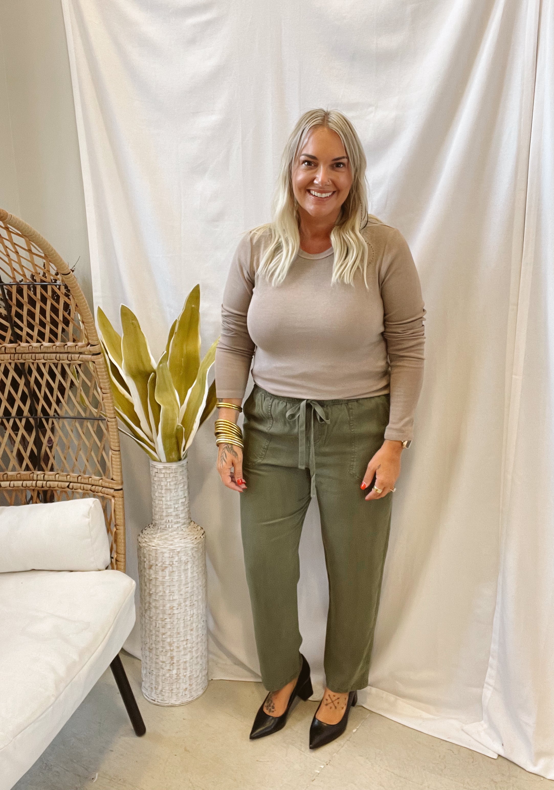 Stacy Long Sleeve Crew Neck Top-Taupe-Long Sleeve Tops-staccato-The Silo Boutique, Women's Fashion Boutique Located in Warren and Grand Forks North Dakota